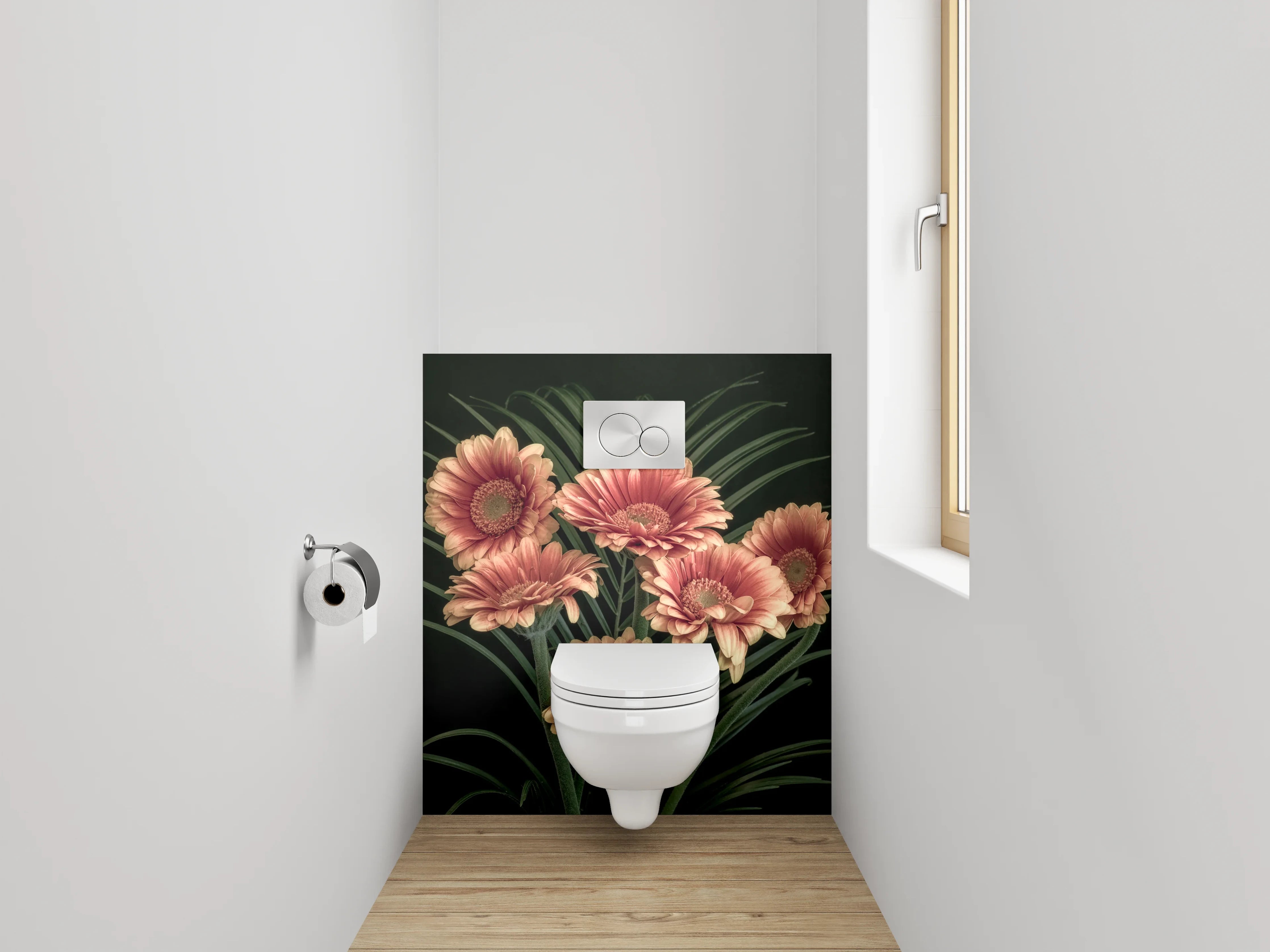 WC-Rückwand - Gerbera Blumen auf dunklem Hintergrund
