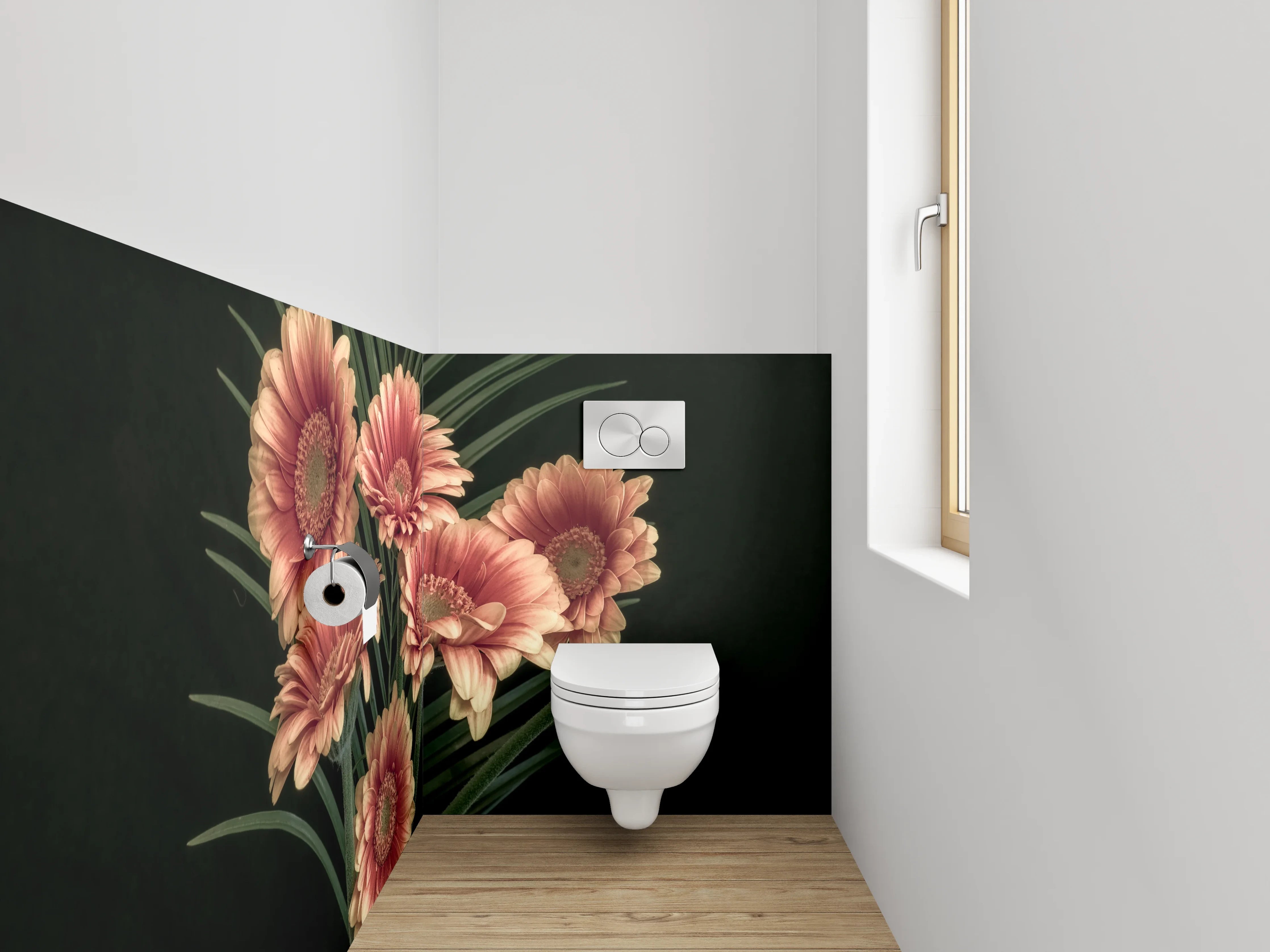 WC-Rückwand - Gerbera Blumen auf dunklem Hintergrund