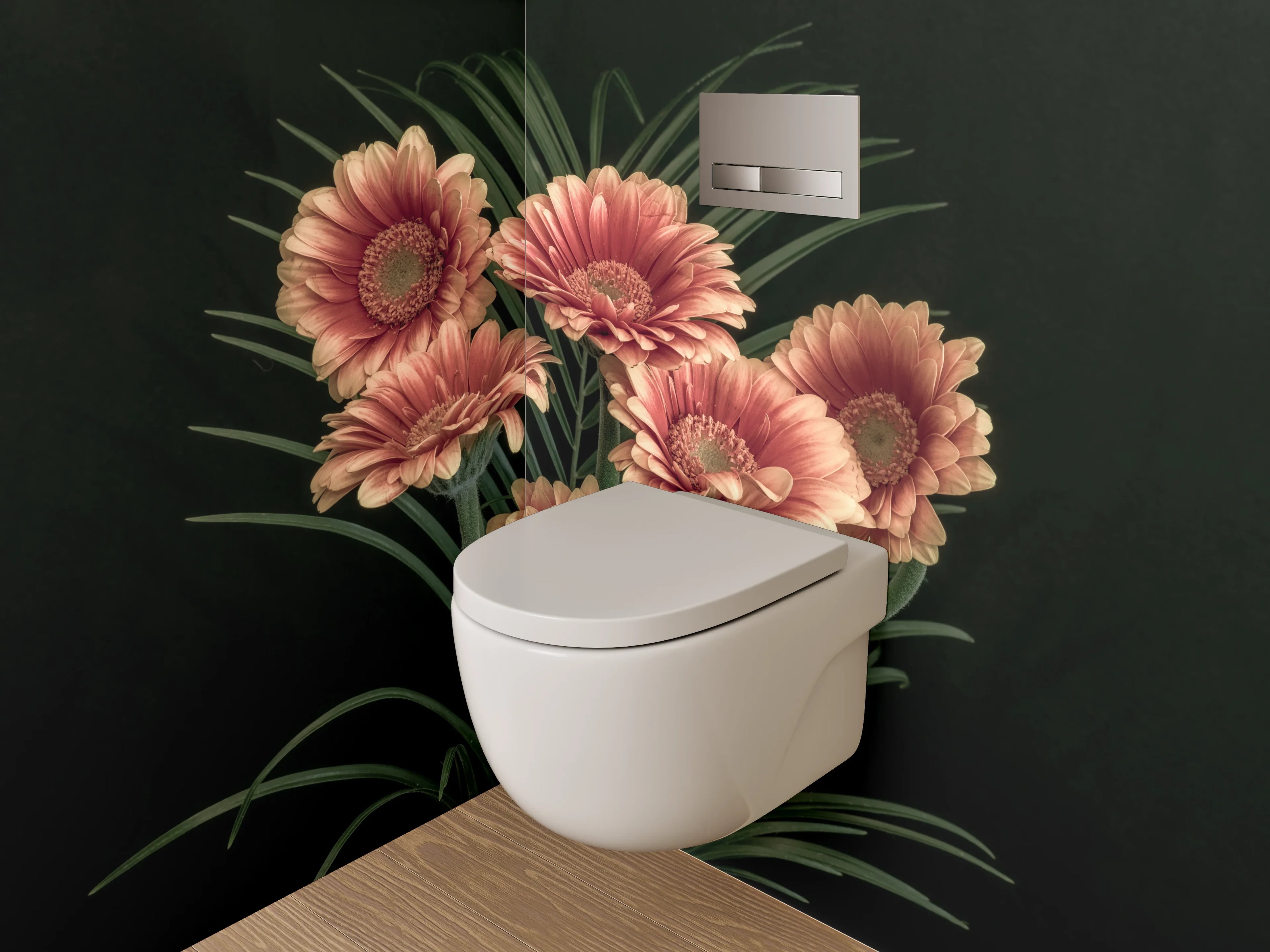 WC-Rückwand - Gerbera Blumen auf dunklem Hintergrund