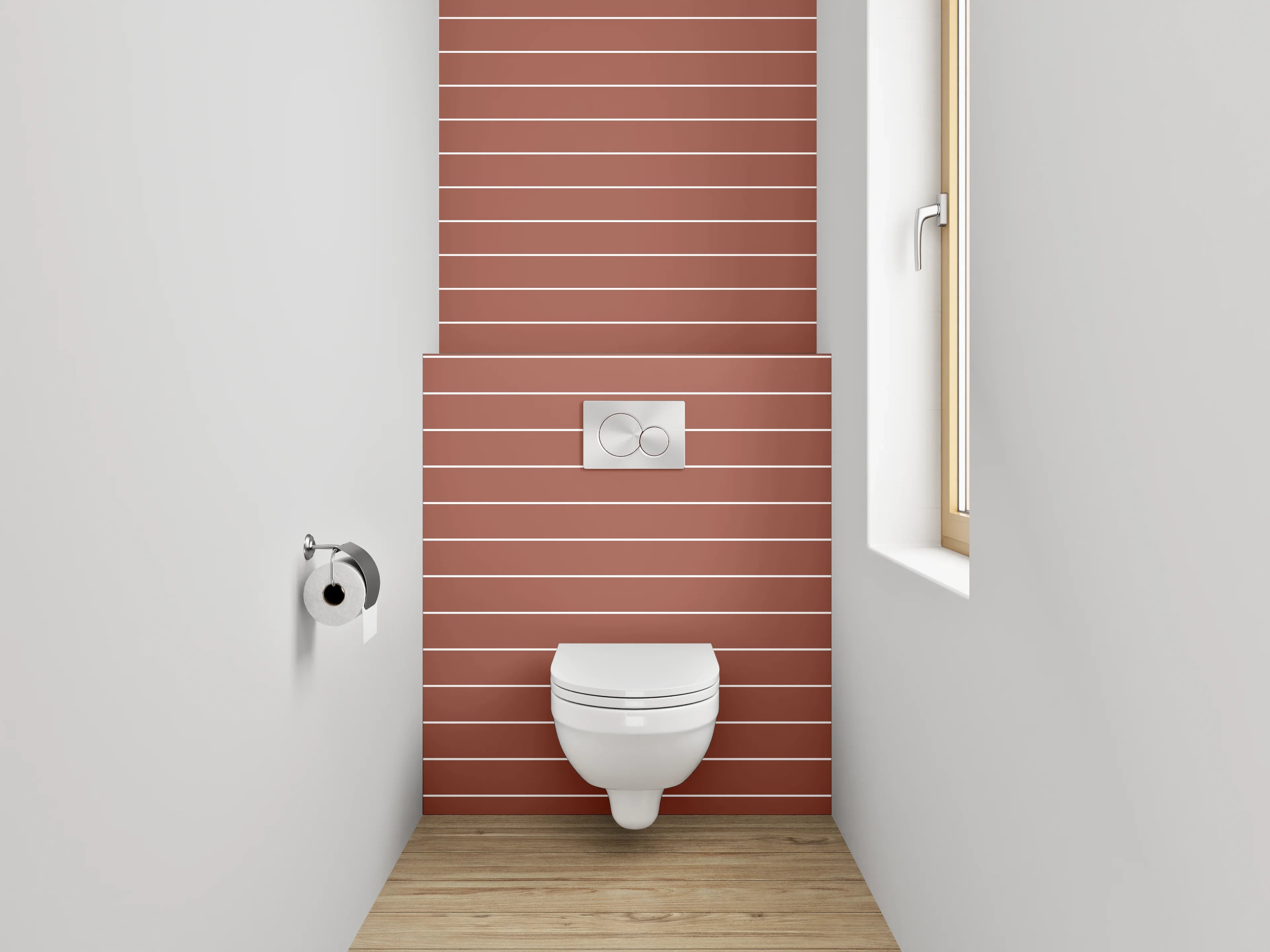 WC-Rückwand - Gestreiftes Retro-Muster in Terrakotta-Rot