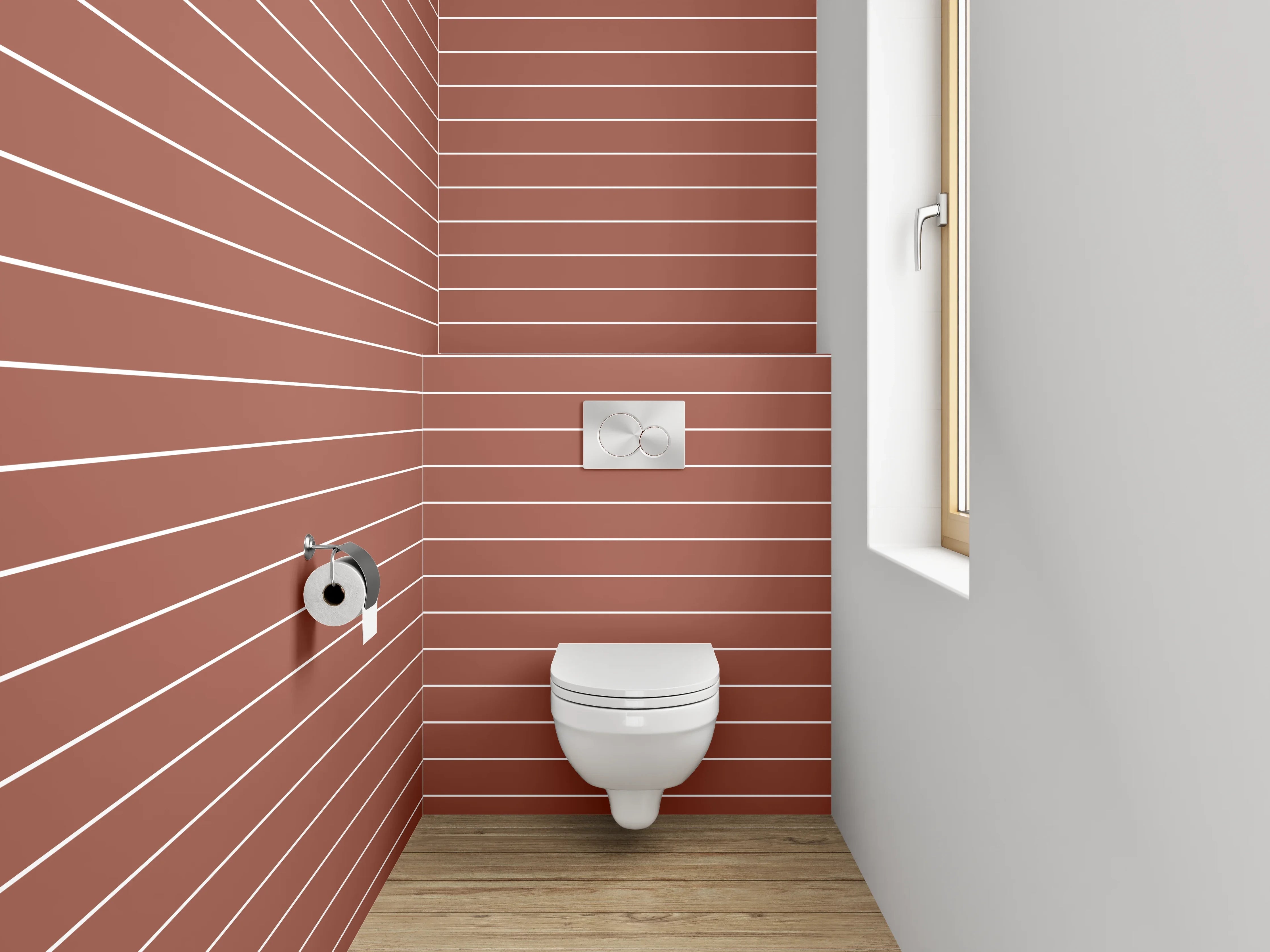 WC-Rückwand - Gestreiftes Retro-Muster in Terrakotta-Rot