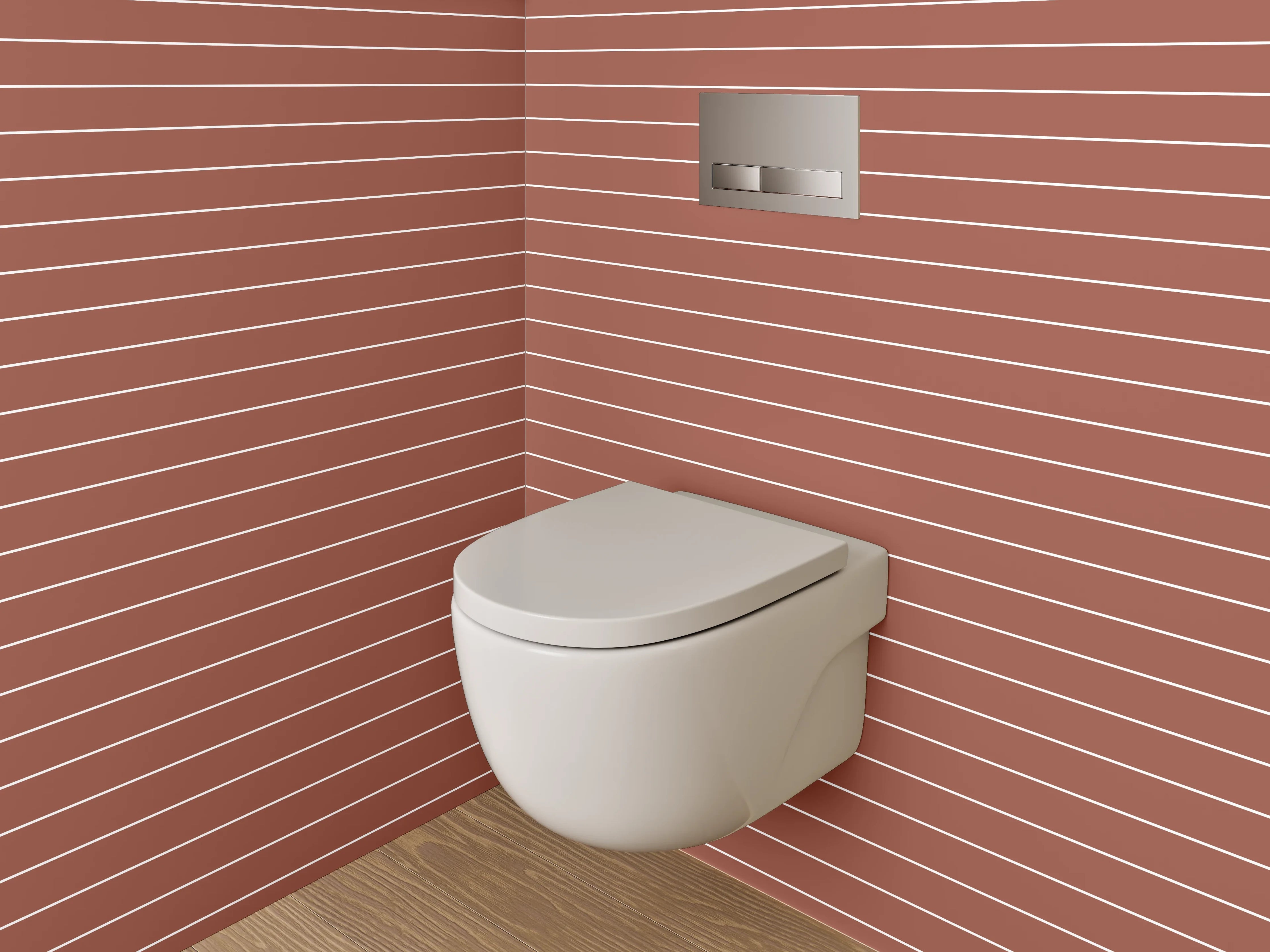WC-Rückwand - Gestreiftes Retro-Muster in Terrakotta-Rot