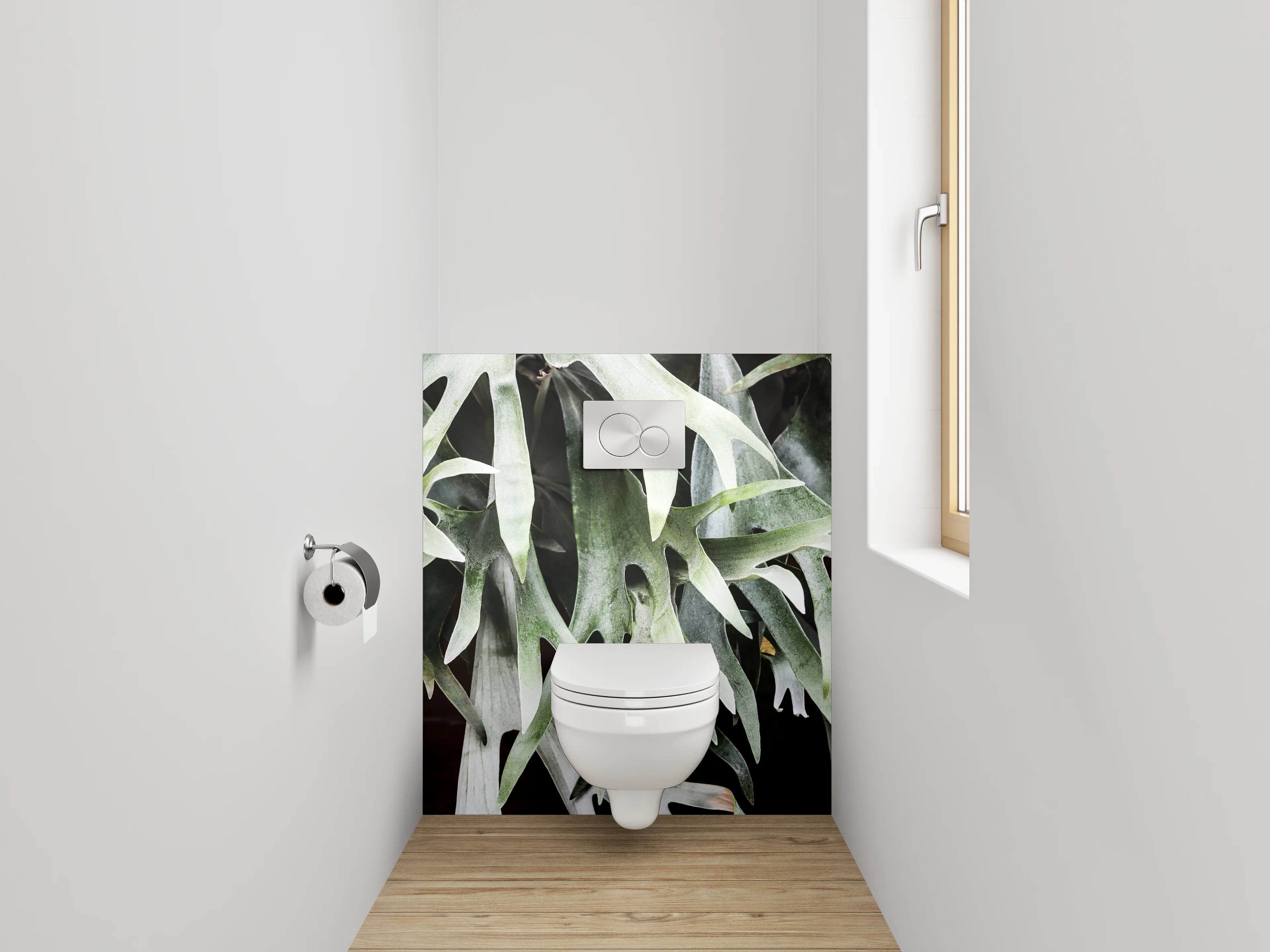 WC-Rückwand - Geweihfarn Naturfoto grün weiß