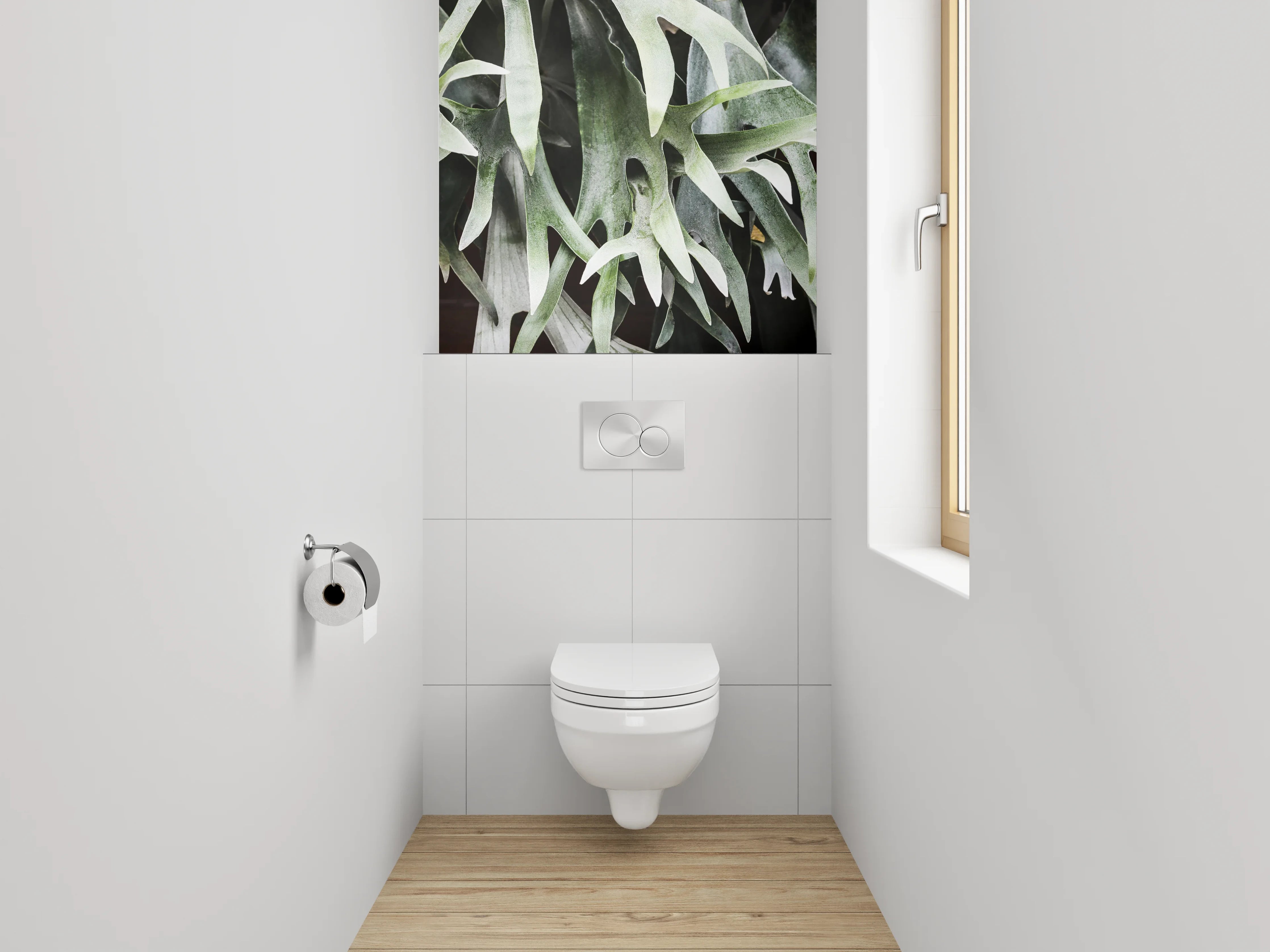 WC-Rückwand - Geweihfarn Naturfoto grün weiß