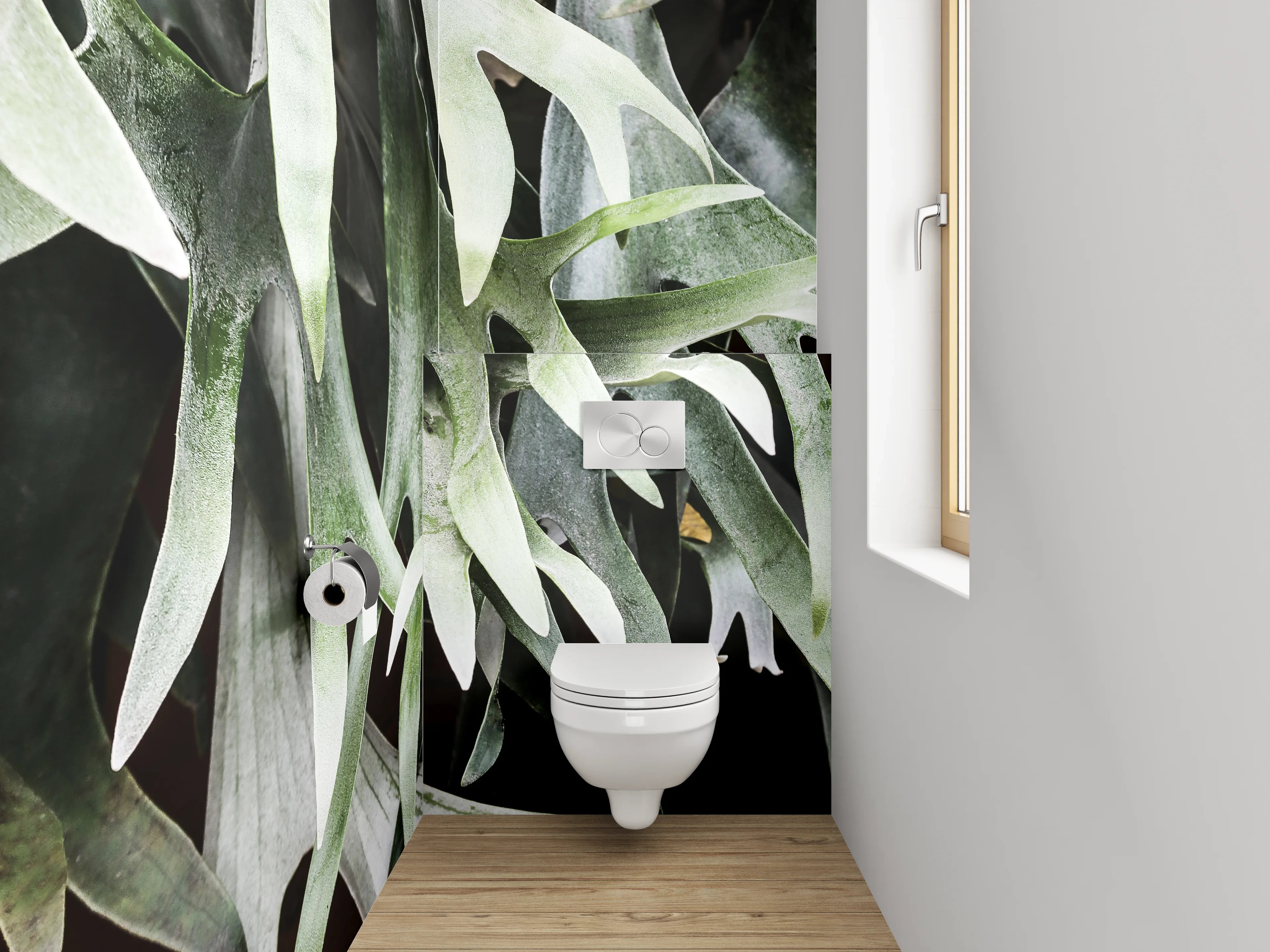 WC-Rückwand - Geweihfarn Naturfoto grün weiß