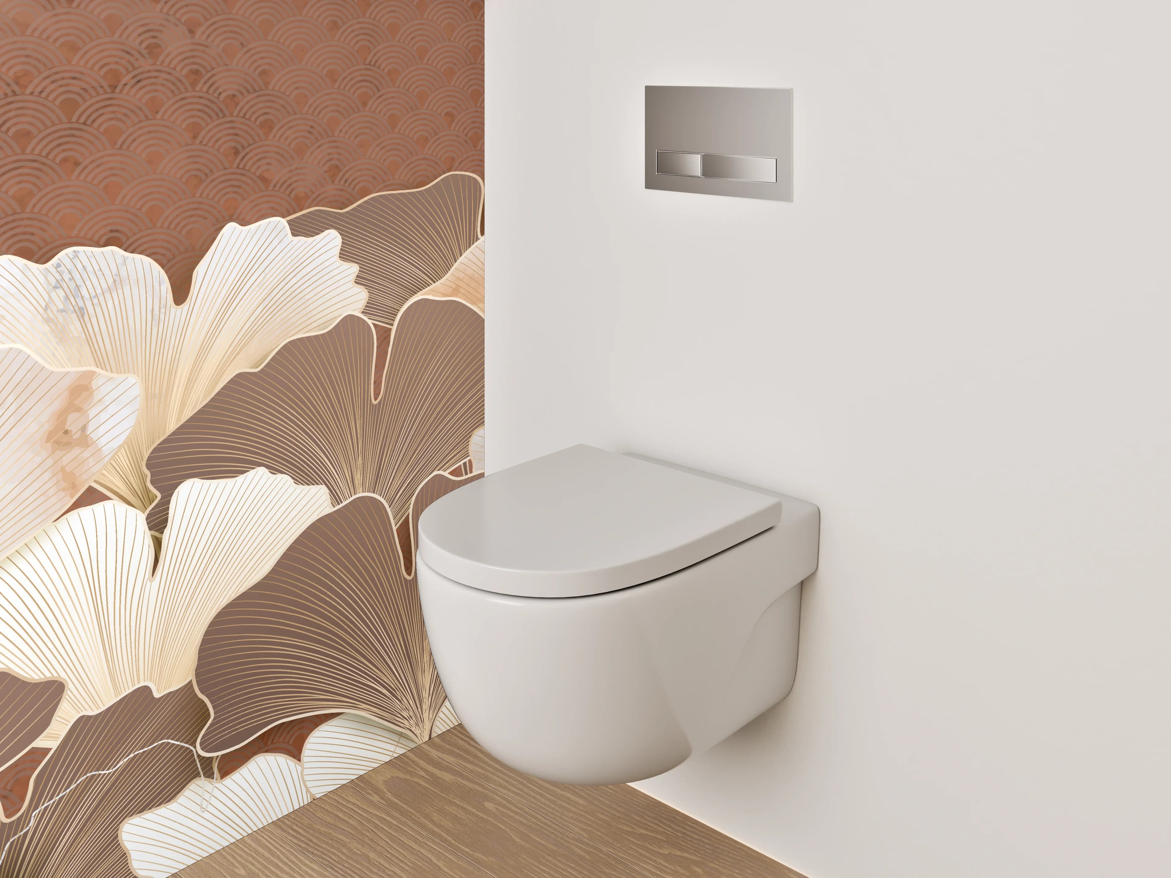 WC-Rückwand - Ginkgo Blätter Beige Braun Kunst