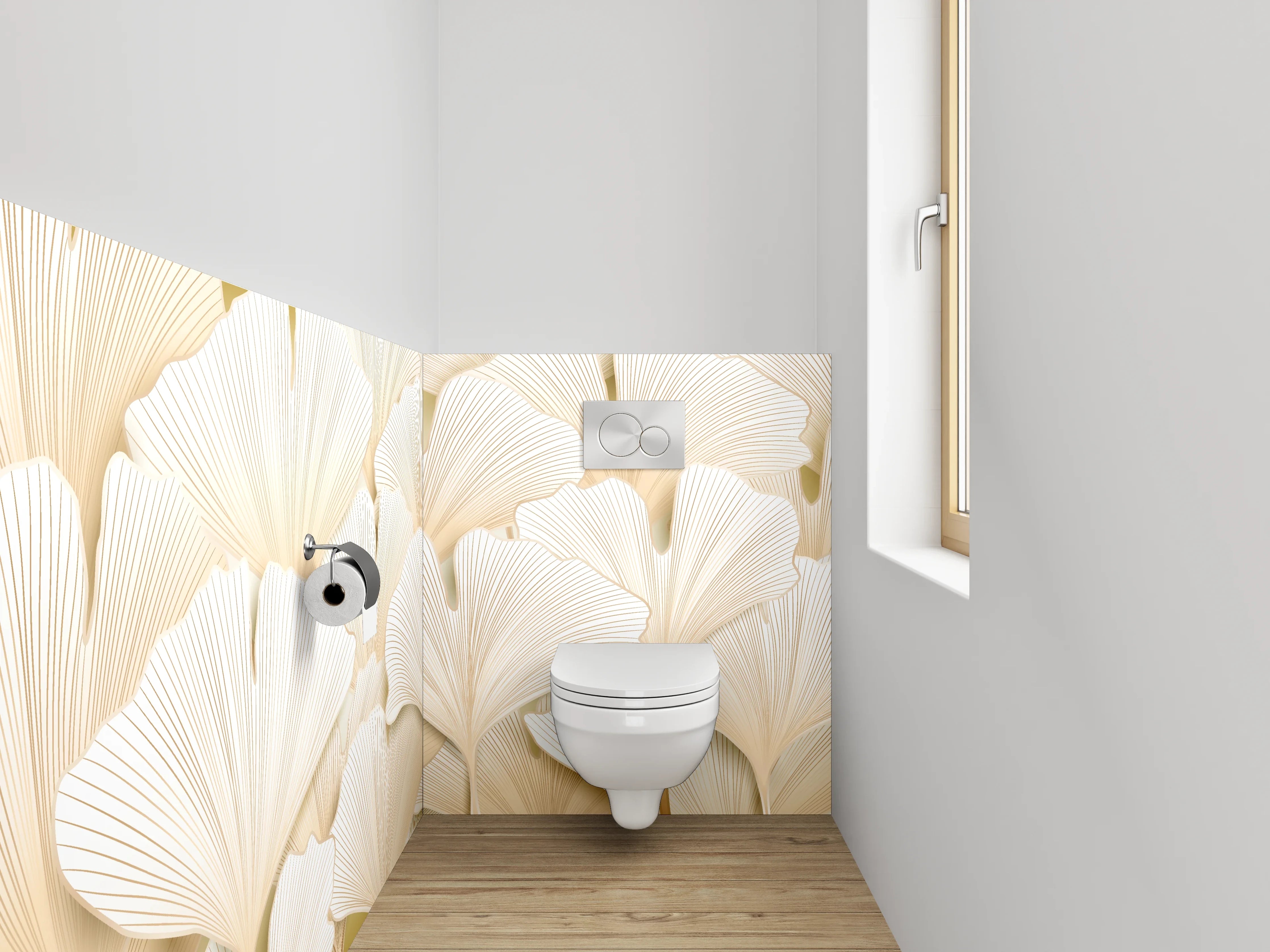 WC-Rückwand - Ginkgo Blätter Muster Beige