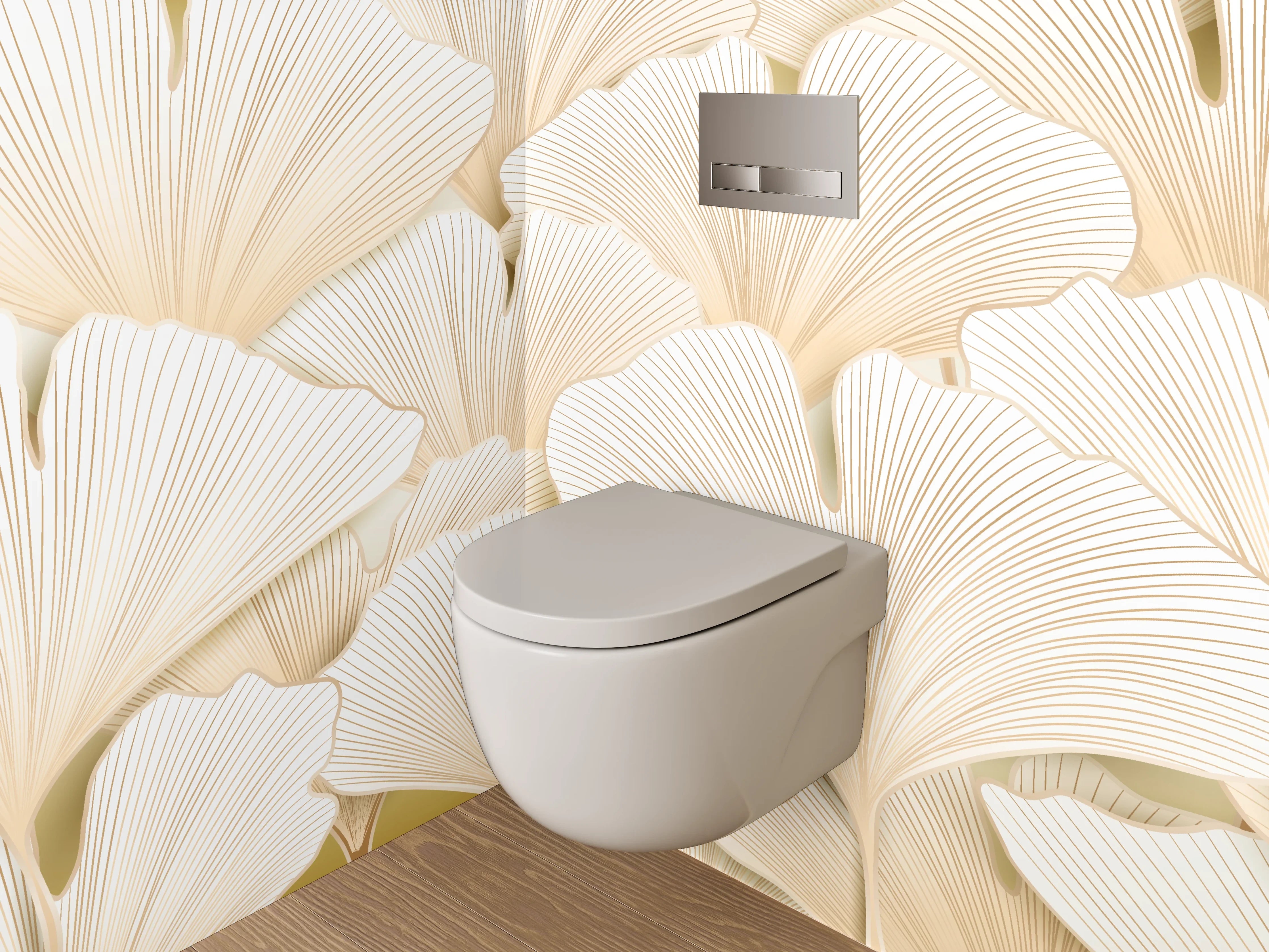 WC-Rückwand - Ginkgo Blätter Muster Beige