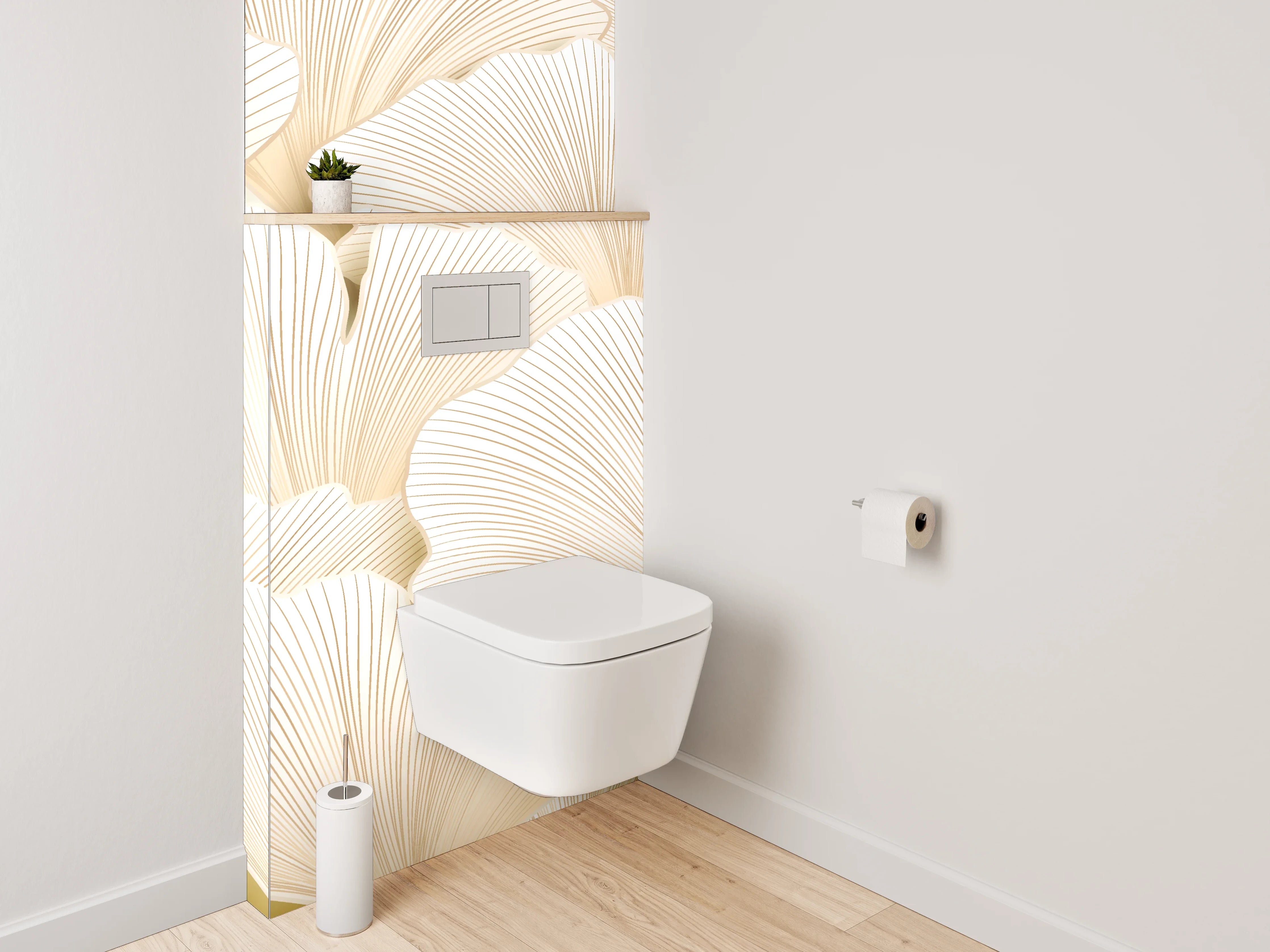 WC-Rückwand - Ginkgo Blätter Muster Beige