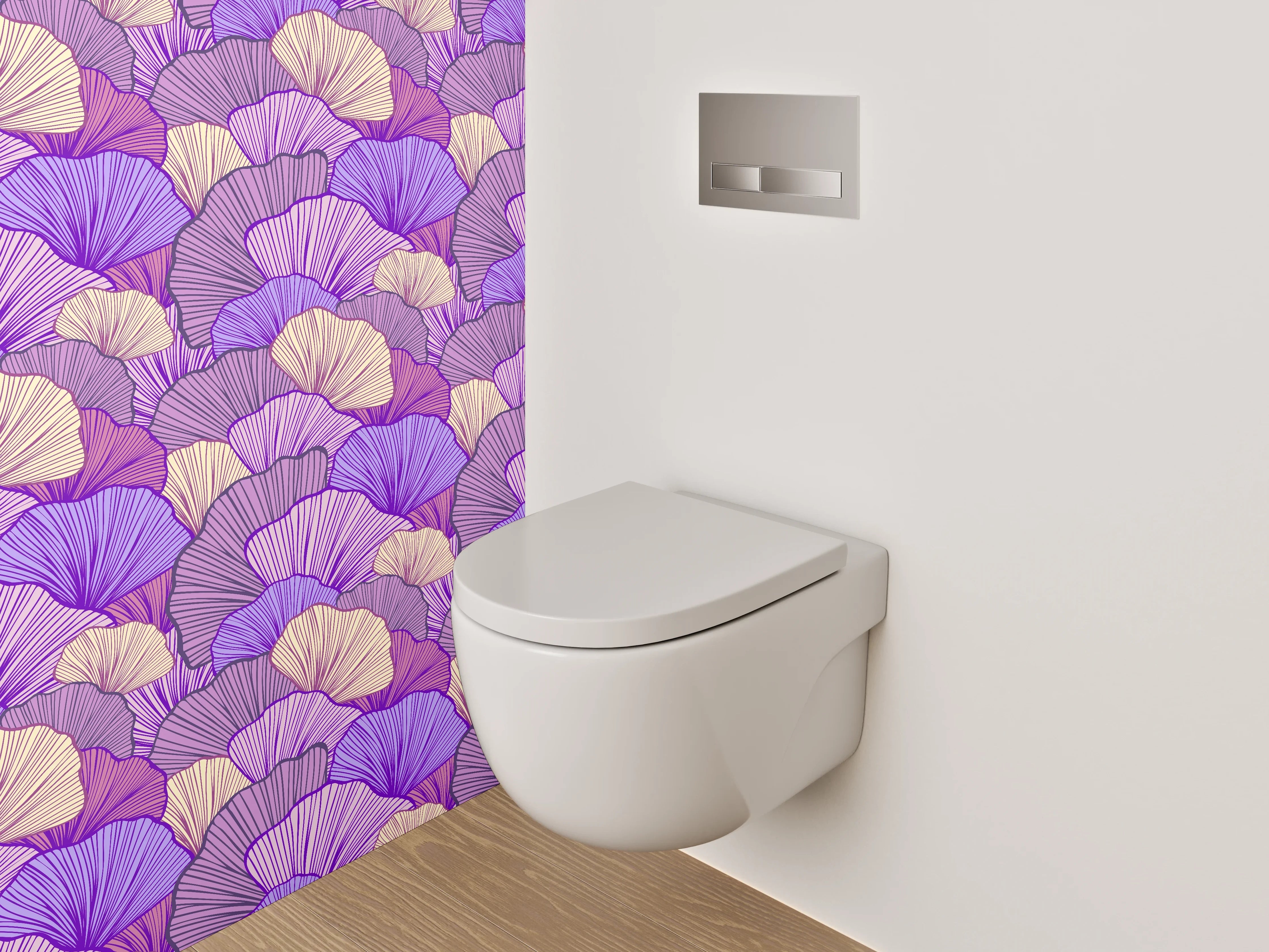 WC-Rückwand - Ginkgo-Blätter Muster Lila Beige