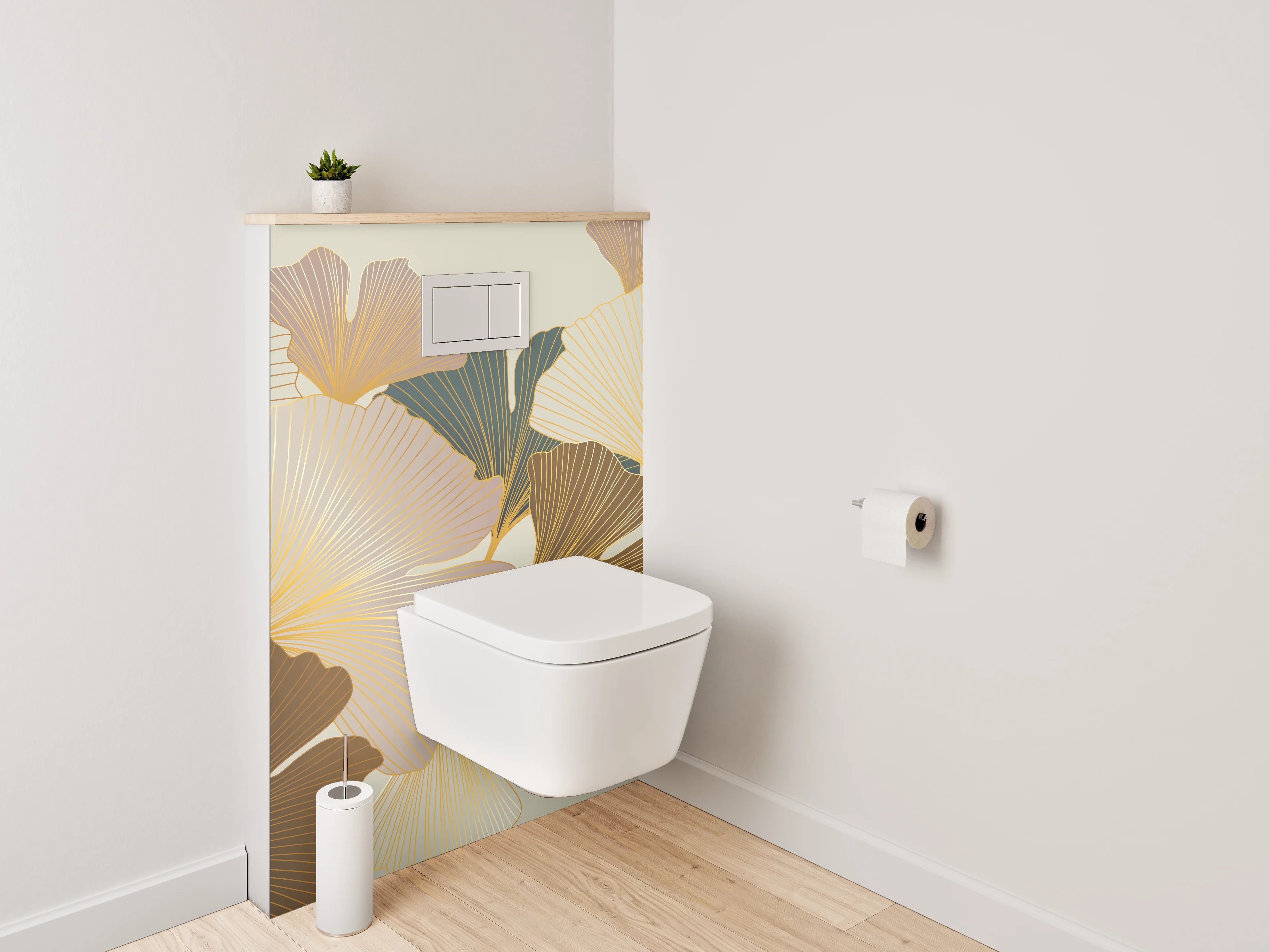 WC-Rückwand - Ginkgo Design in Beige und Gold