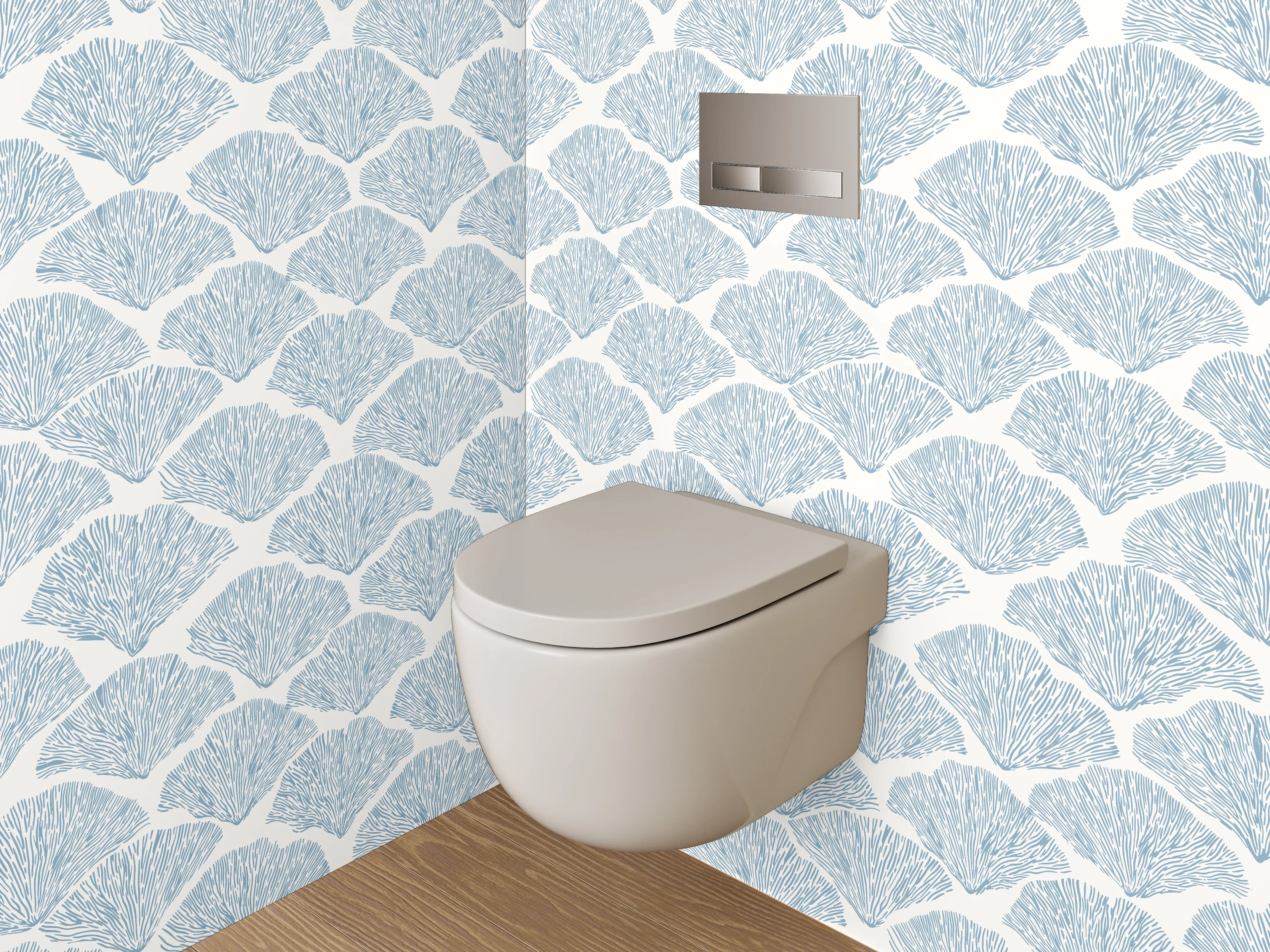 WC-Rückwand - Ginkgo Muster Hellblau Weiß