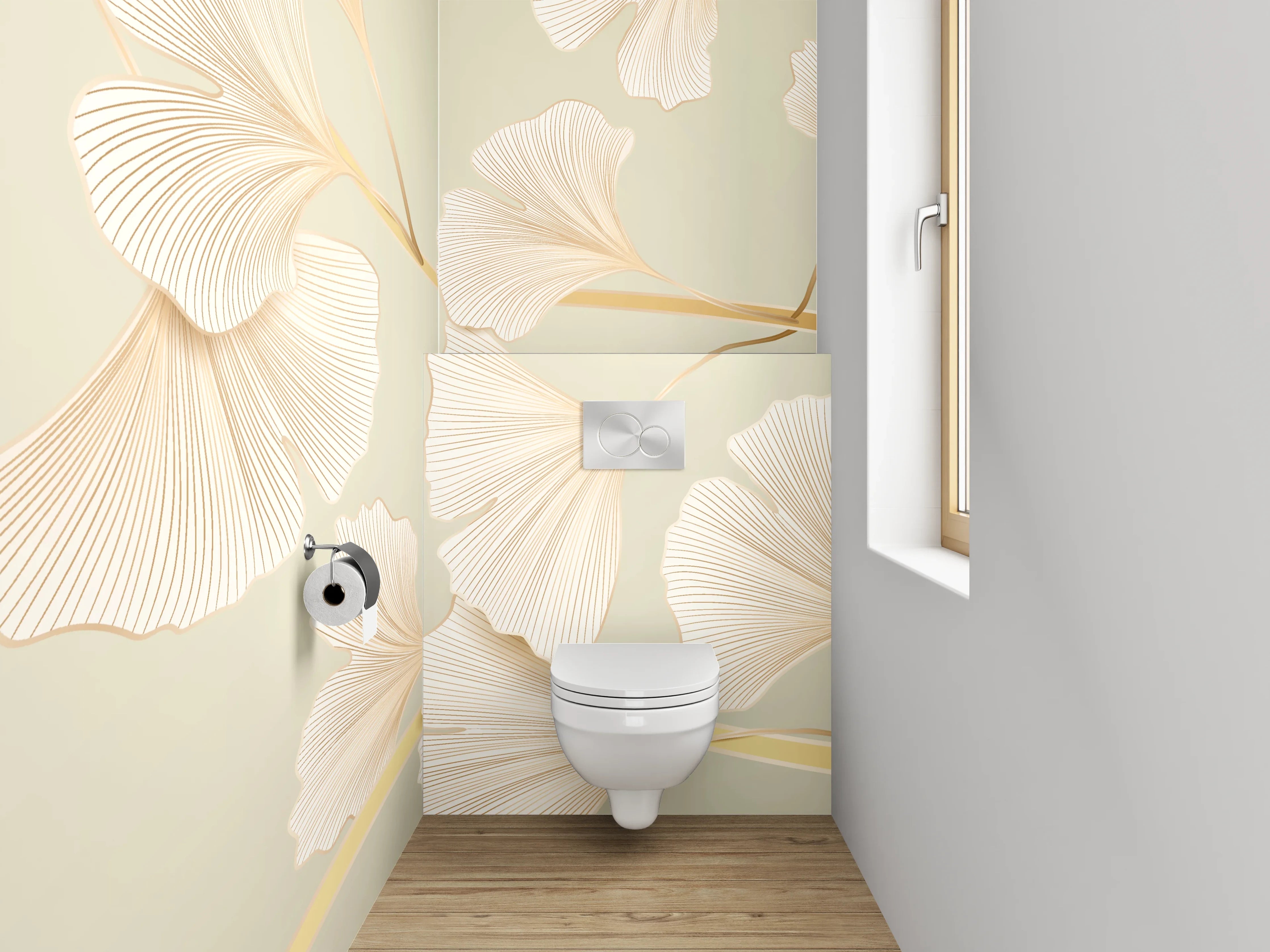 WC-Rückwand - Ginkgo Zweige Pastell Wandmotiv
