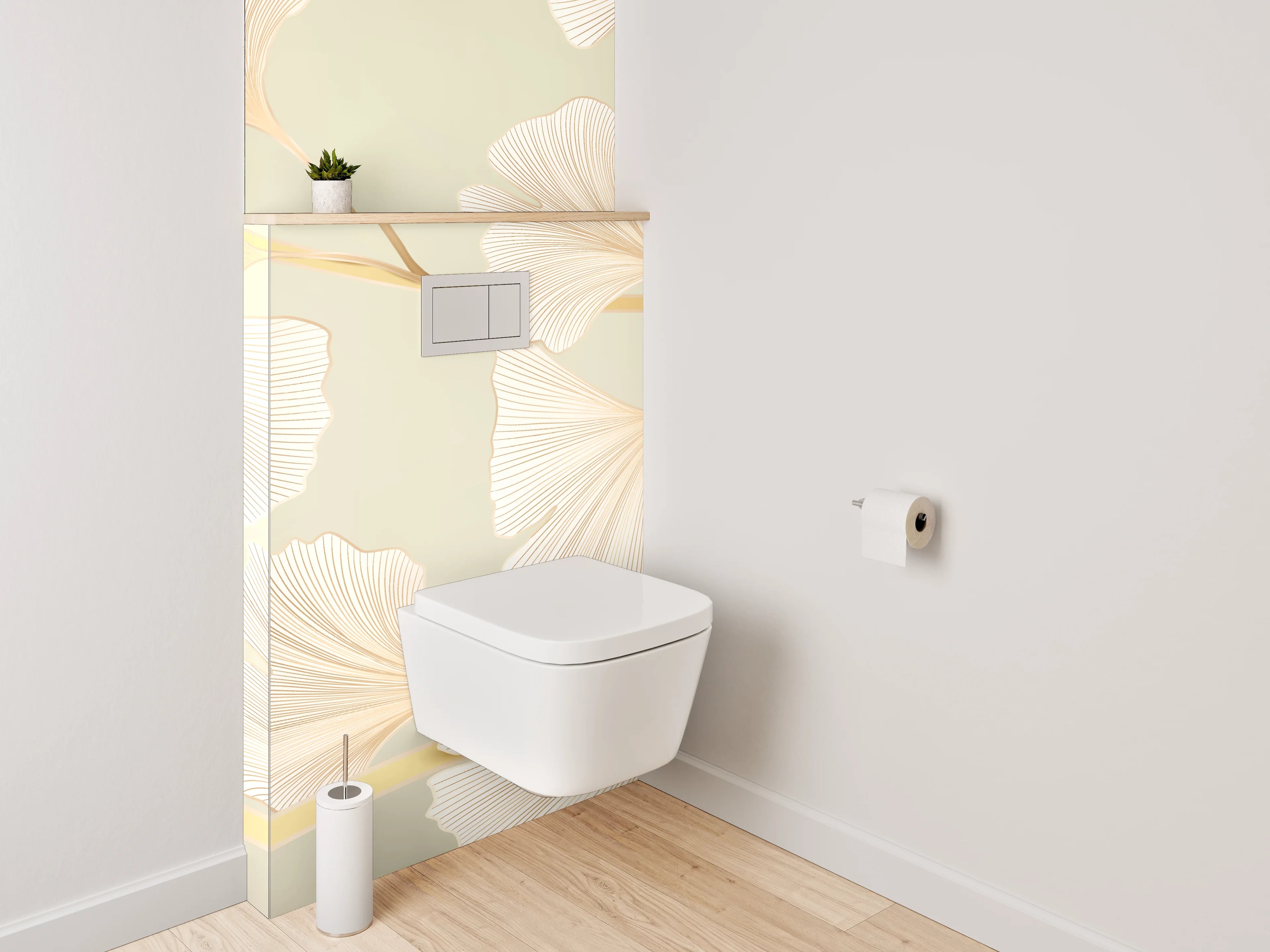 WC-Rückwand - Ginkgo Zweige Pastell Wandmotiv