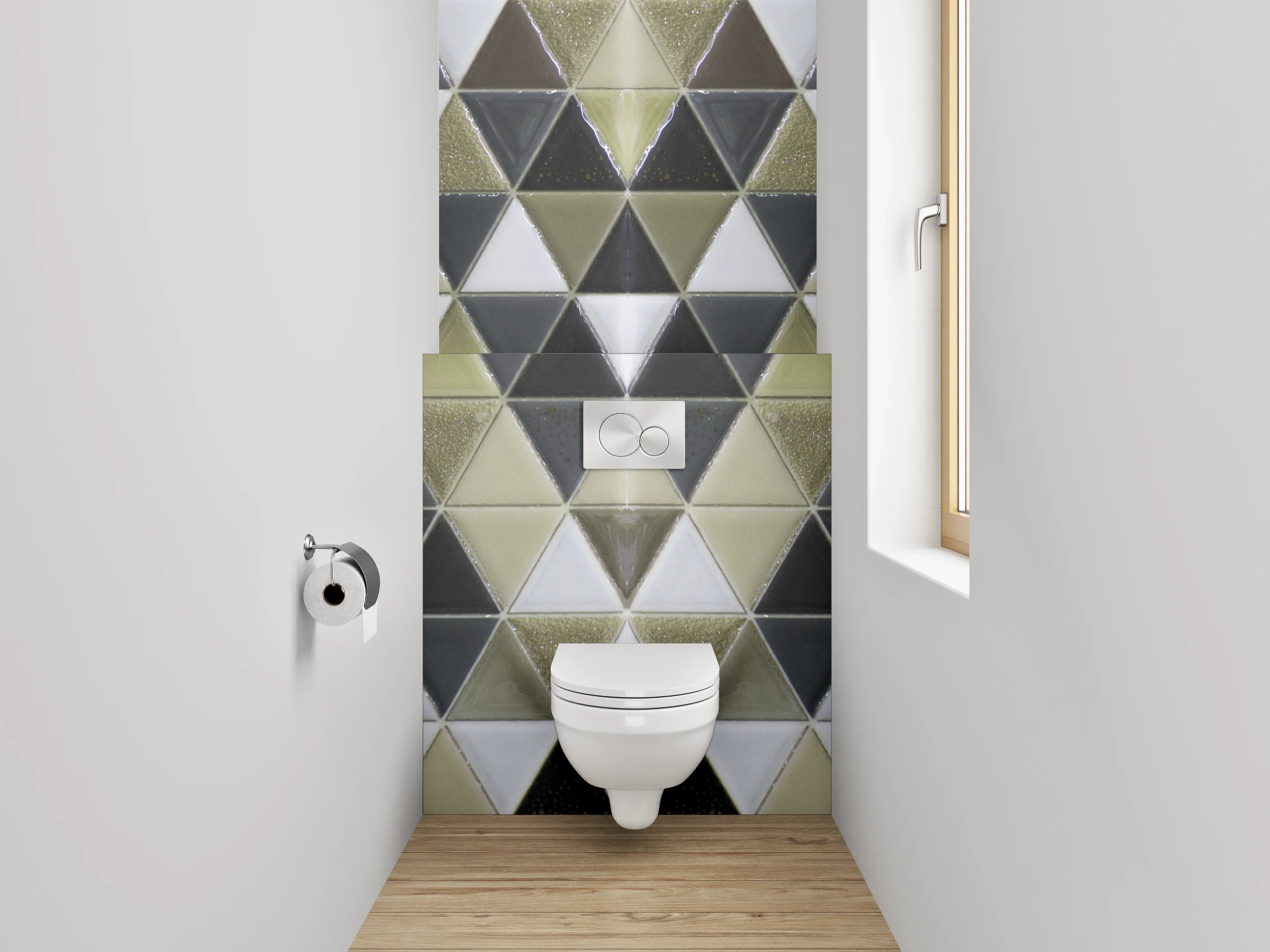 WC-Rückwand - Gold-Schwarz Mosaik Dreiecke Fliesen