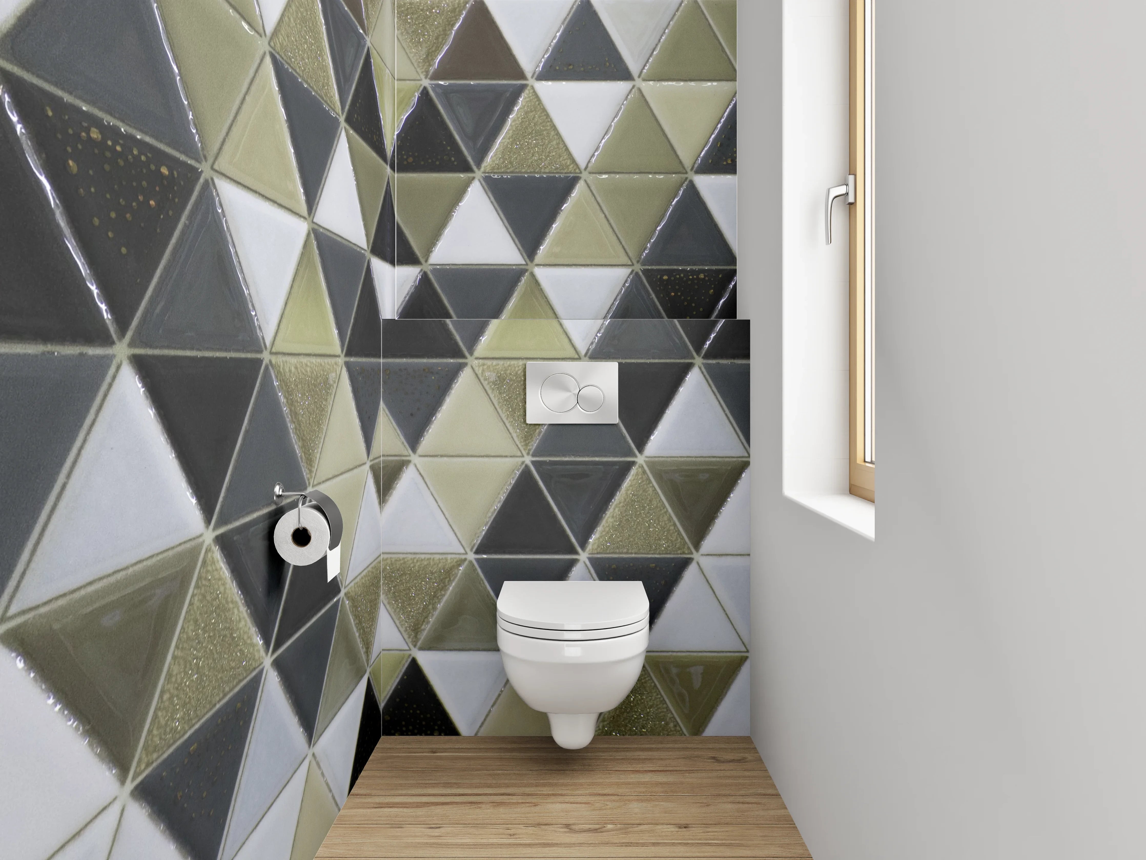 WC-Rückwand - Gold-Schwarz Mosaik Dreiecke Fliesen