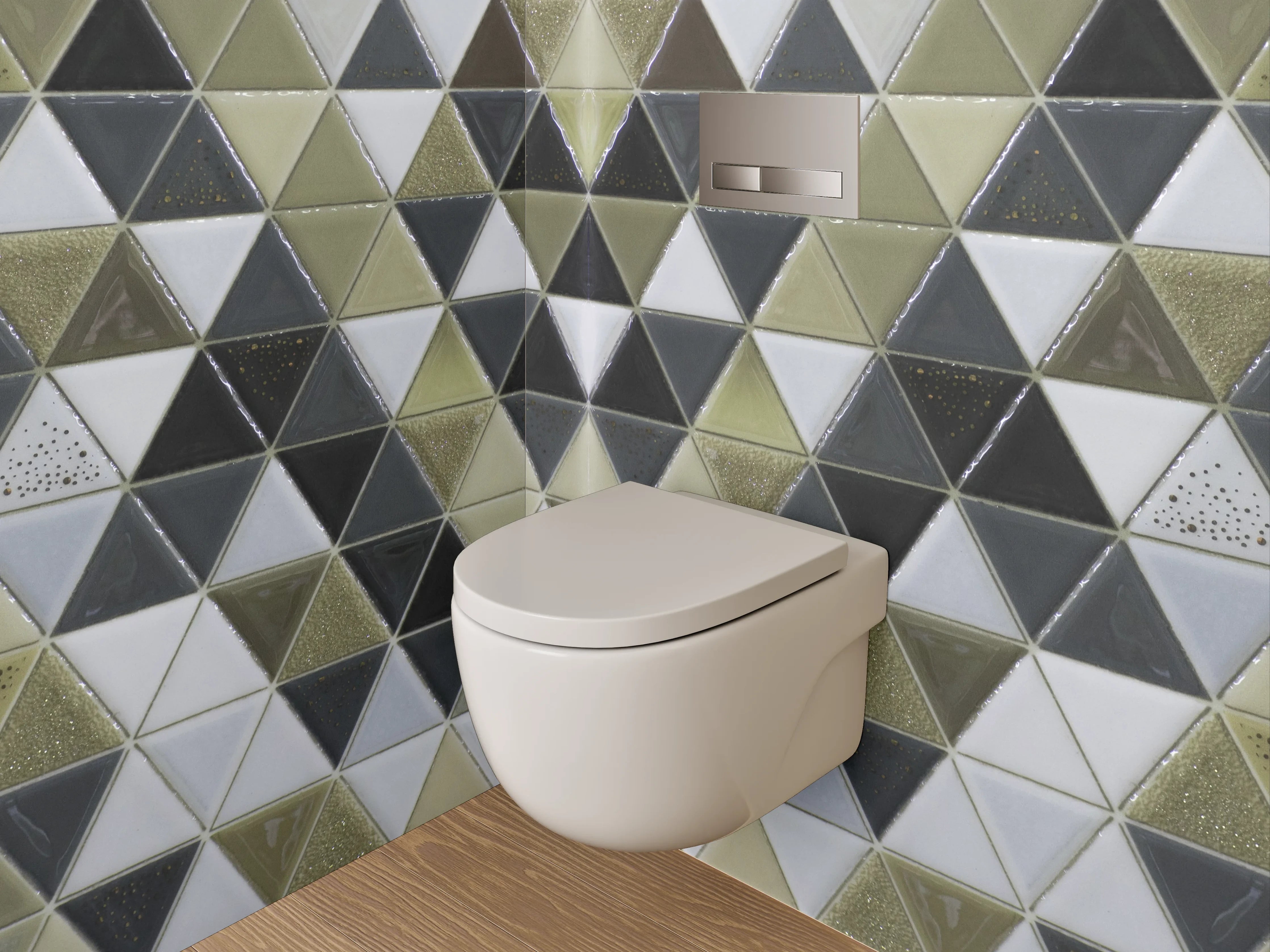 WC-Rückwand - Gold-Schwarz Mosaik Dreiecke Fliesen
