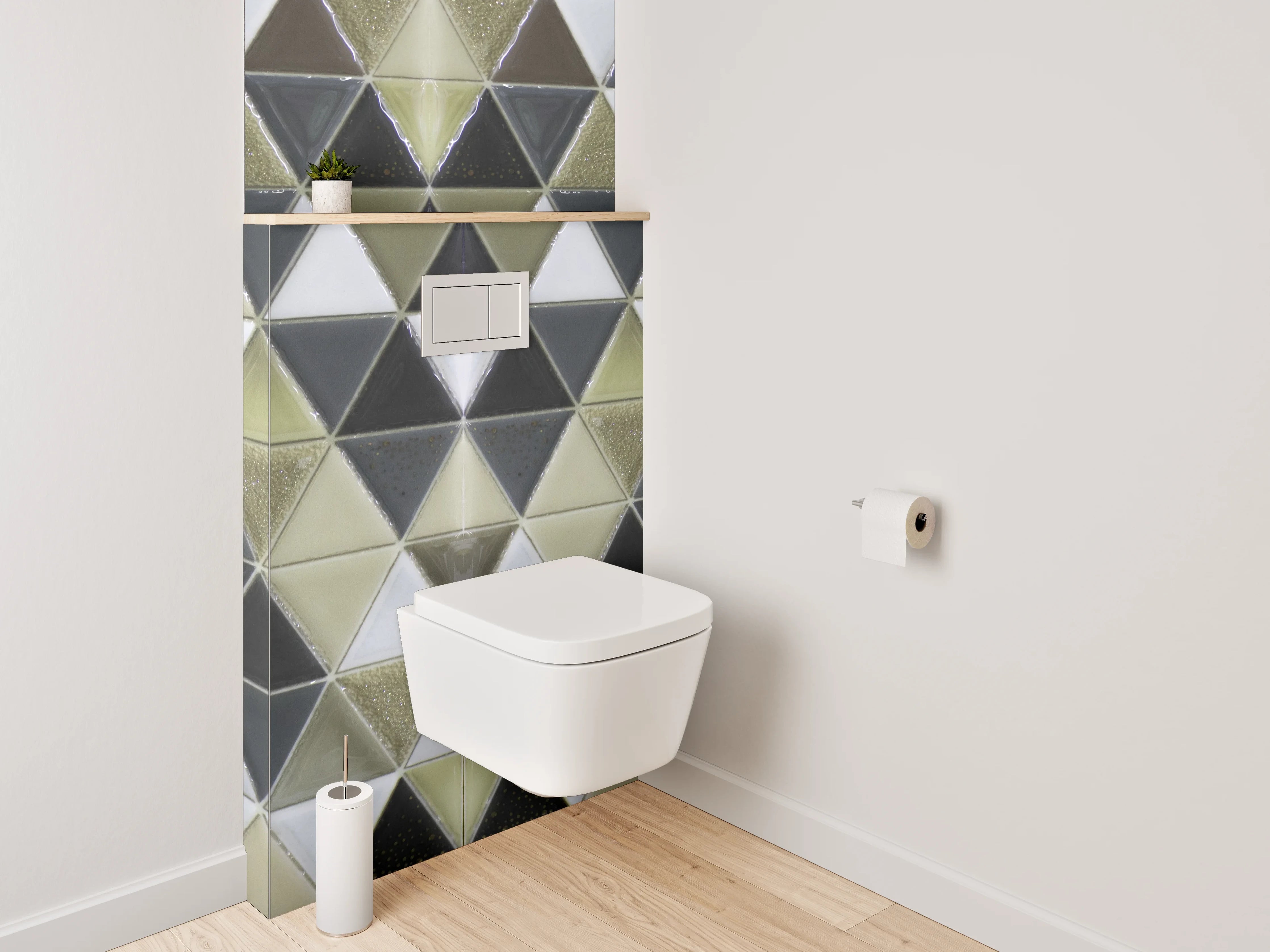 WC-Rückwand - Gold-Schwarz Mosaik Dreiecke Fliesen