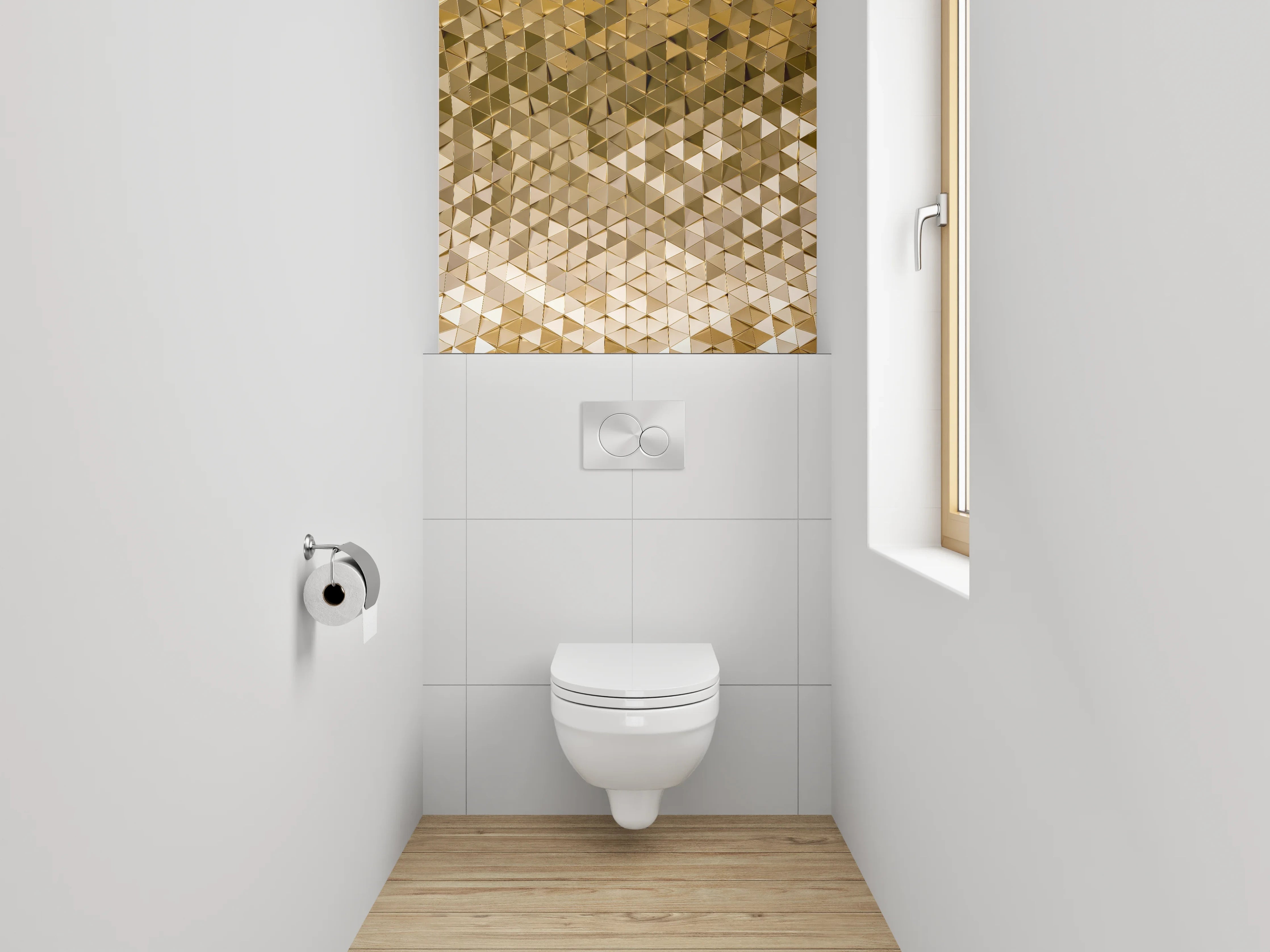 WC-Rückwand - Goldene 3D-Mosaikstruktur Muster