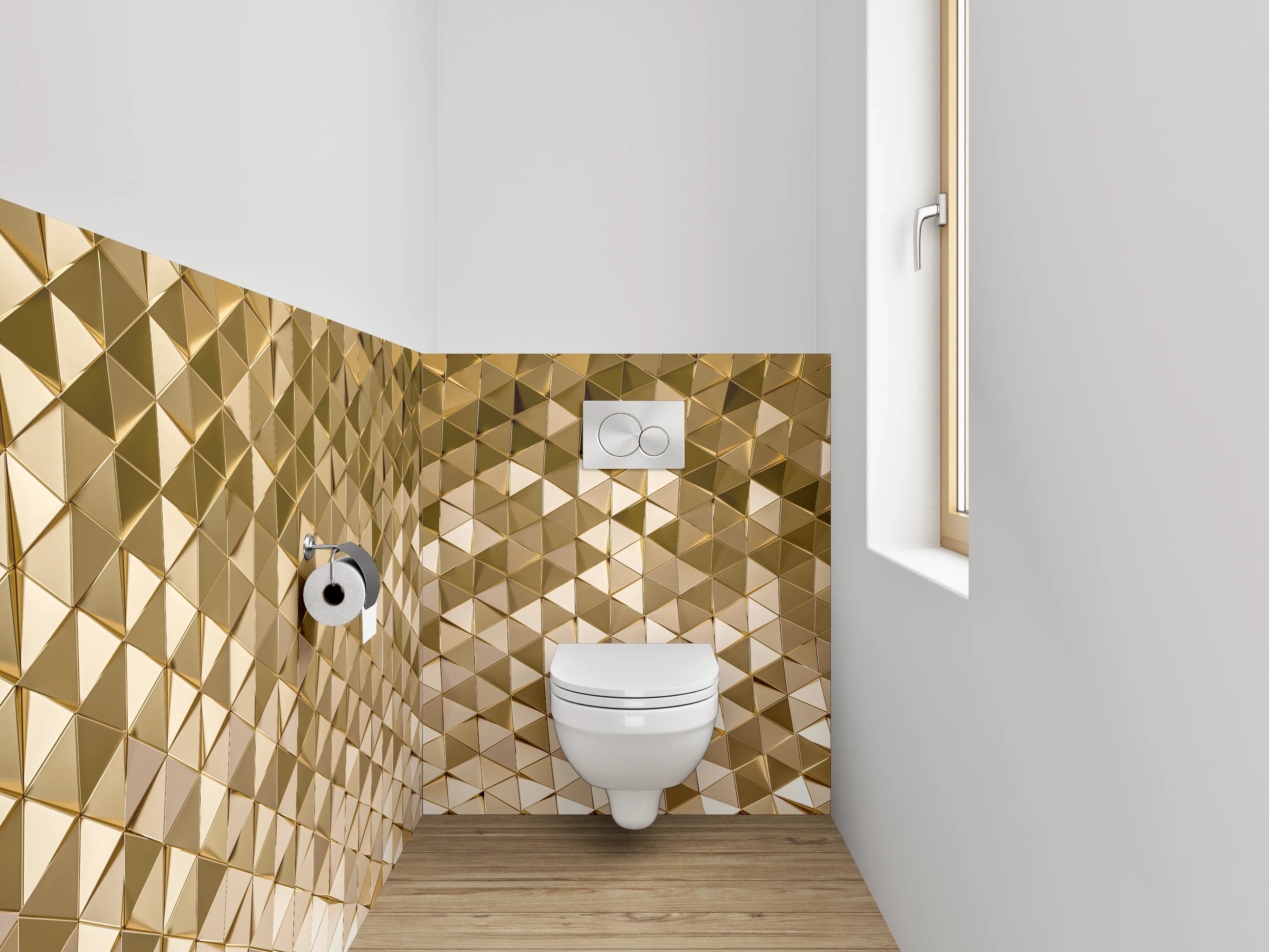 WC-Rückwand - Goldene 3D-Mosaikstruktur Muster
