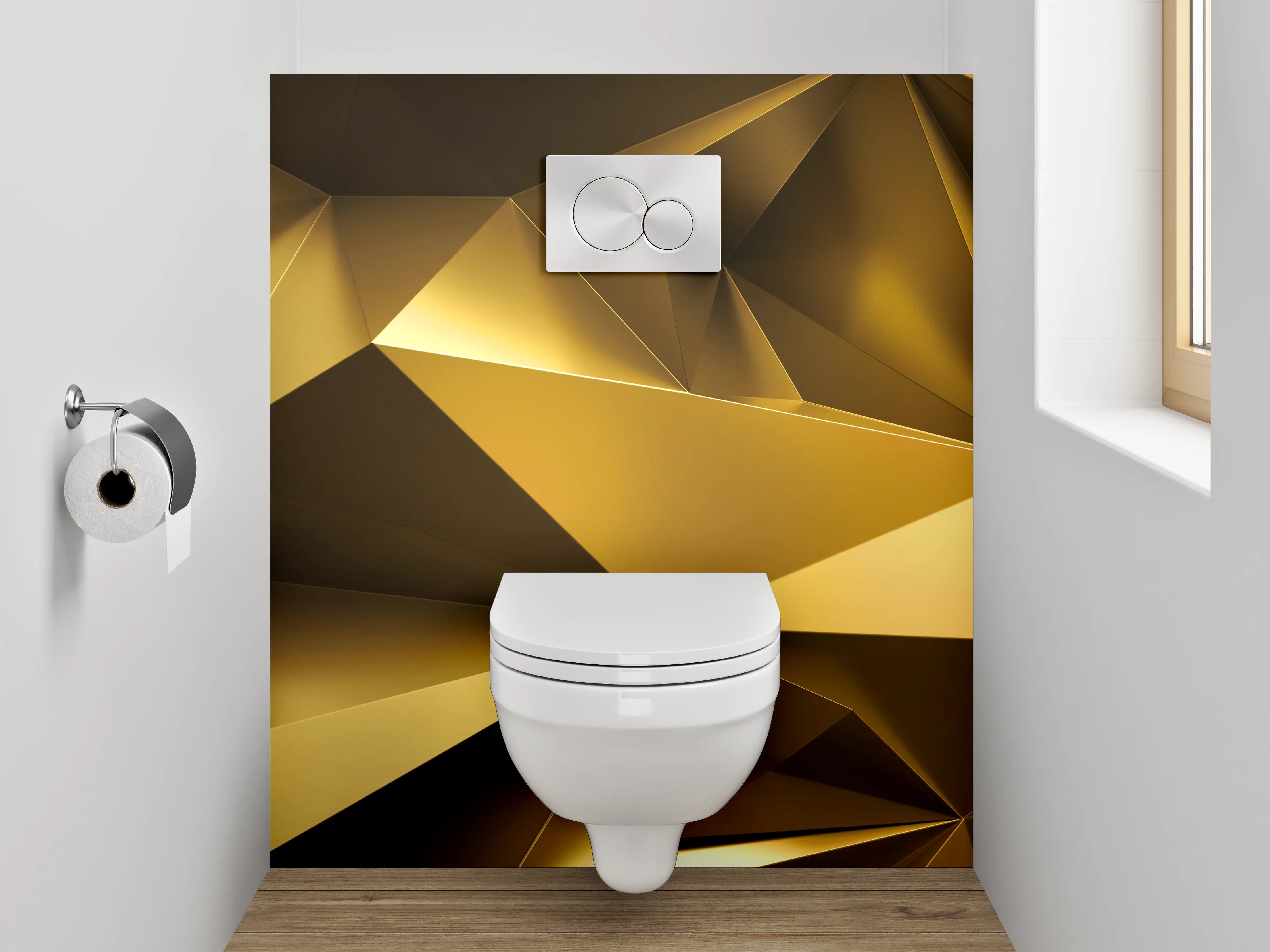 WC-Rückwand - Goldene 3D Polygon Abstraktion