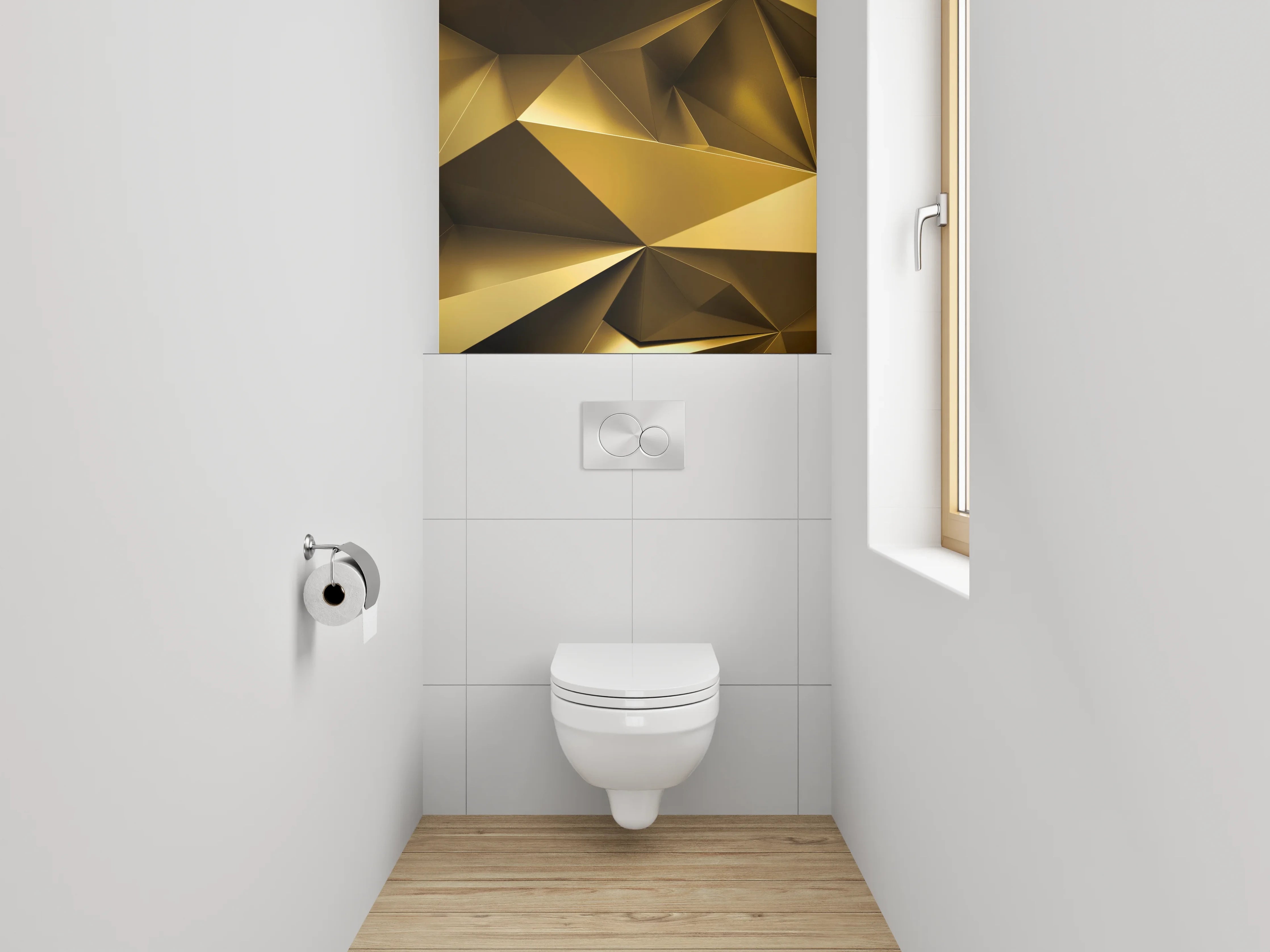 WC-Rückwand - Goldene 3D Polygon Abstraktion