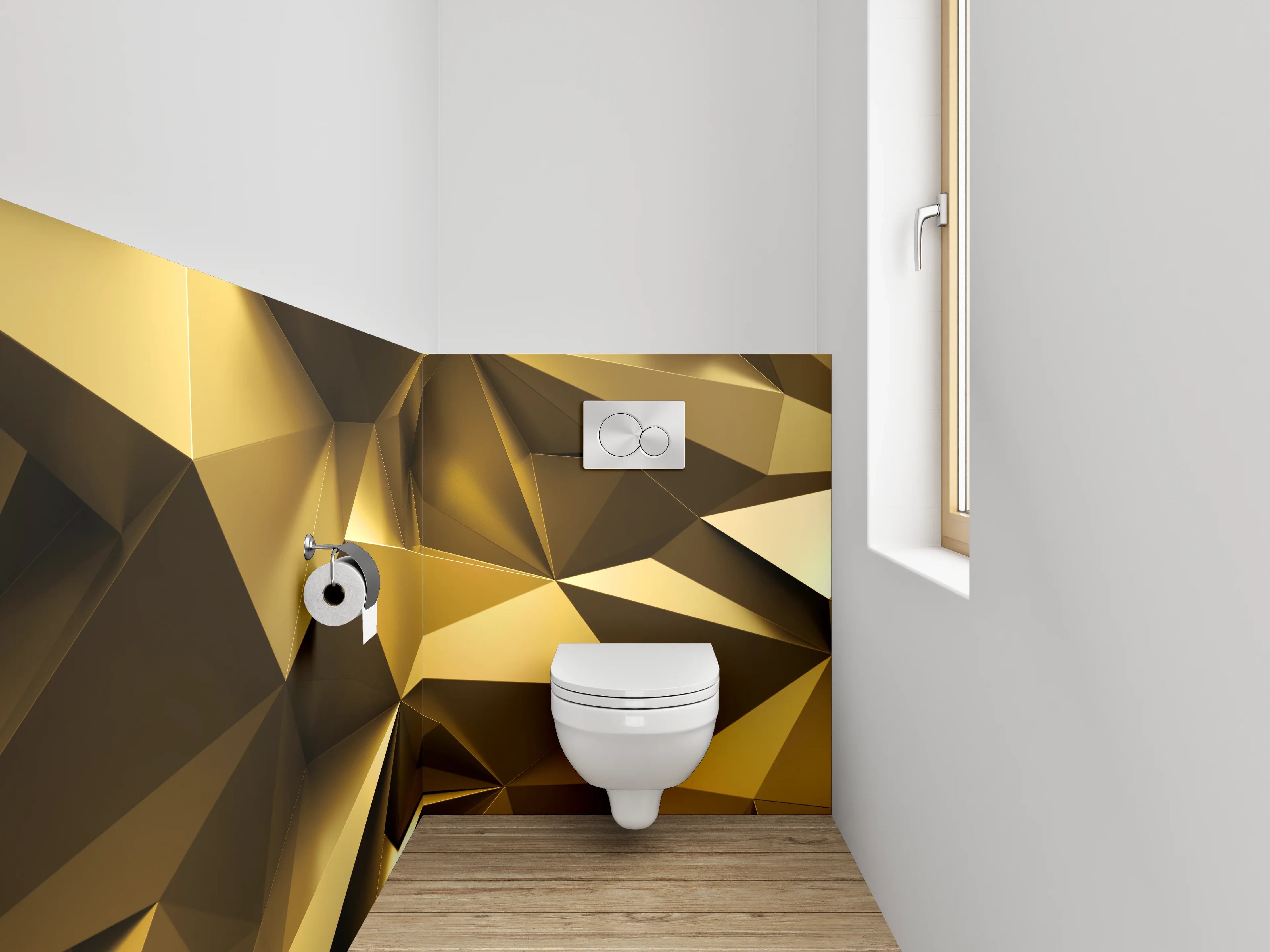 WC-Rückwand - Goldene 3D Polygon Abstraktion