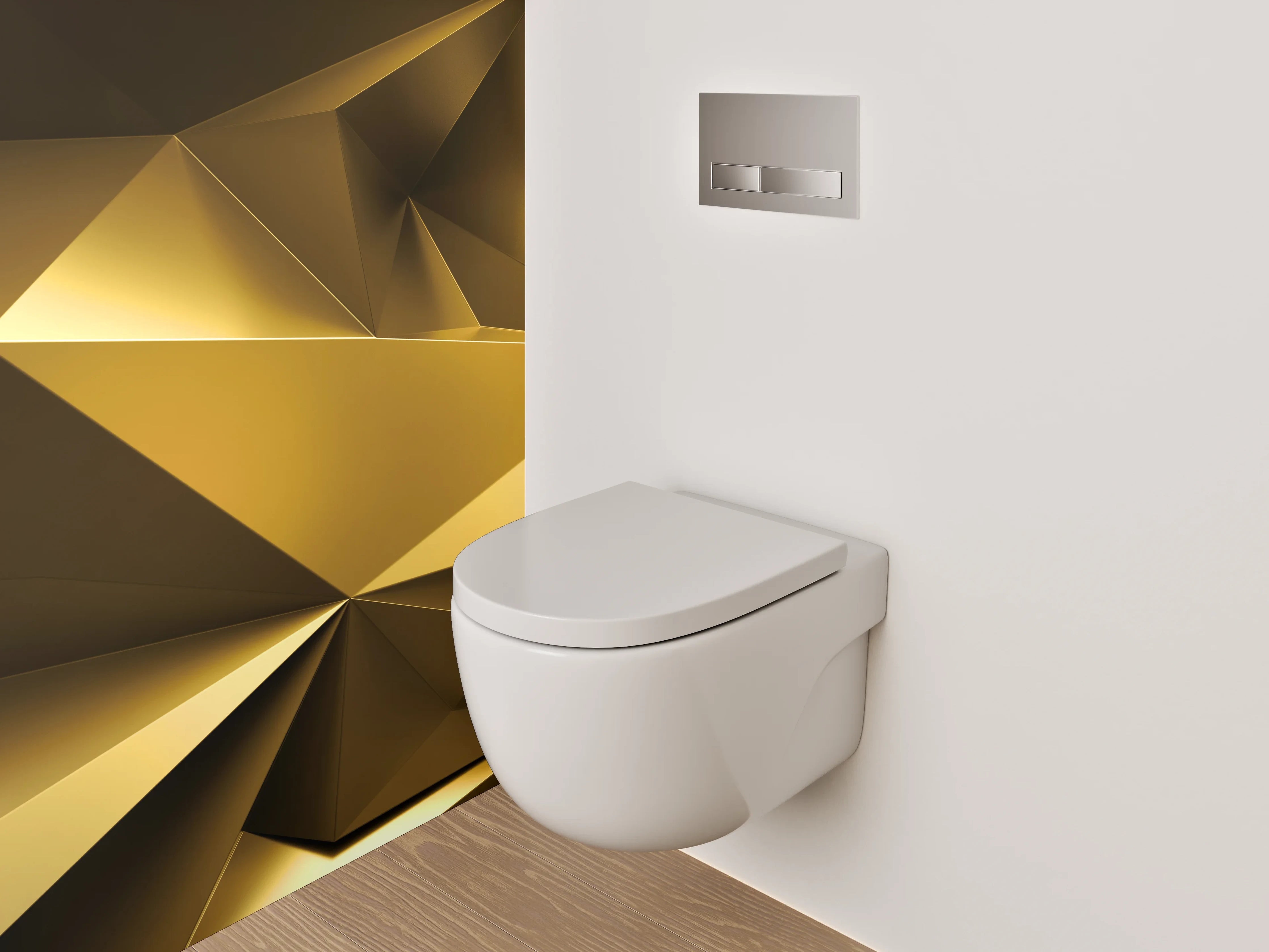 WC-Rückwand - Goldene 3D Polygon Abstraktion