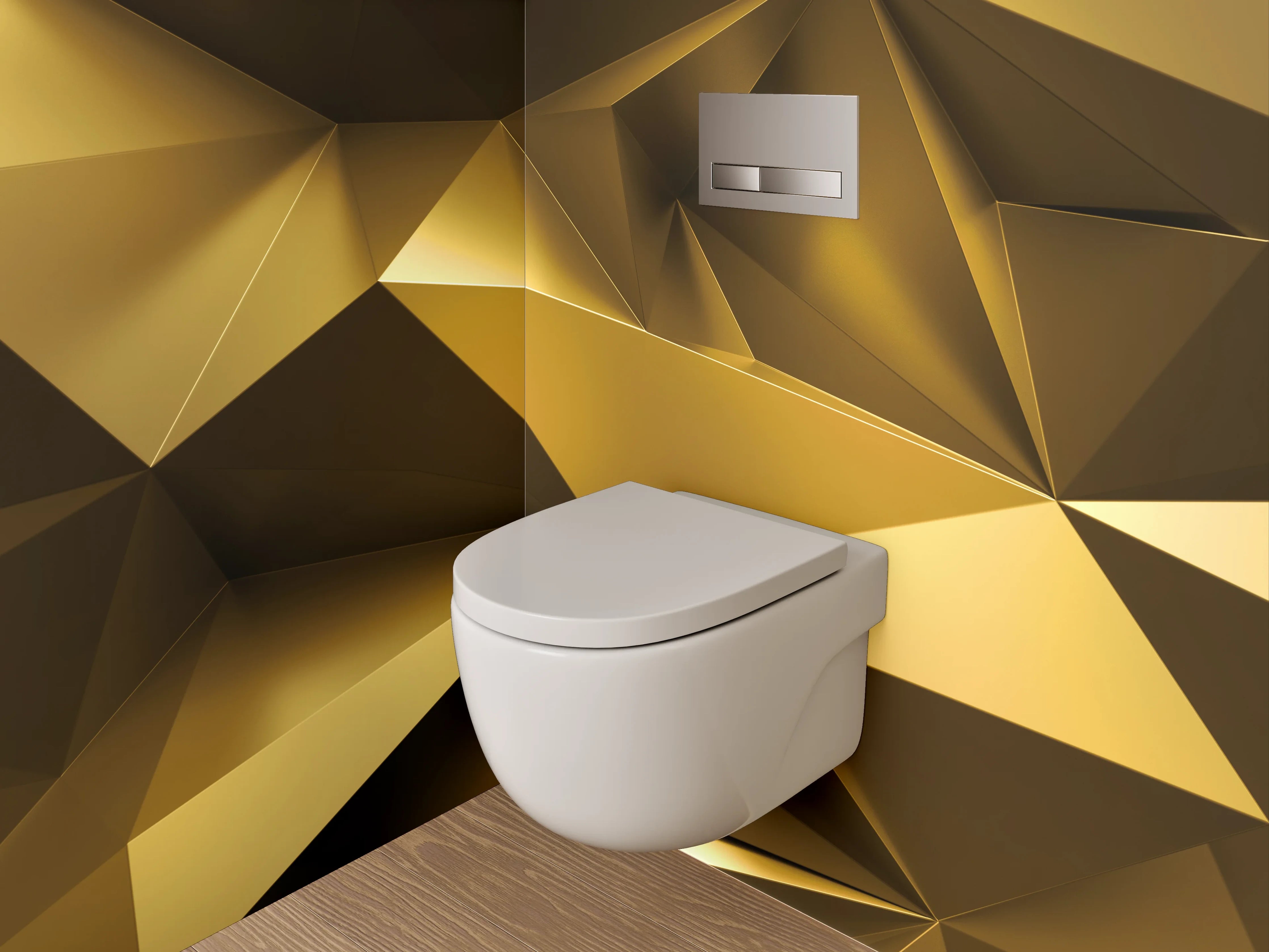 WC-Rückwand - Goldene 3D Polygon Abstraktion
