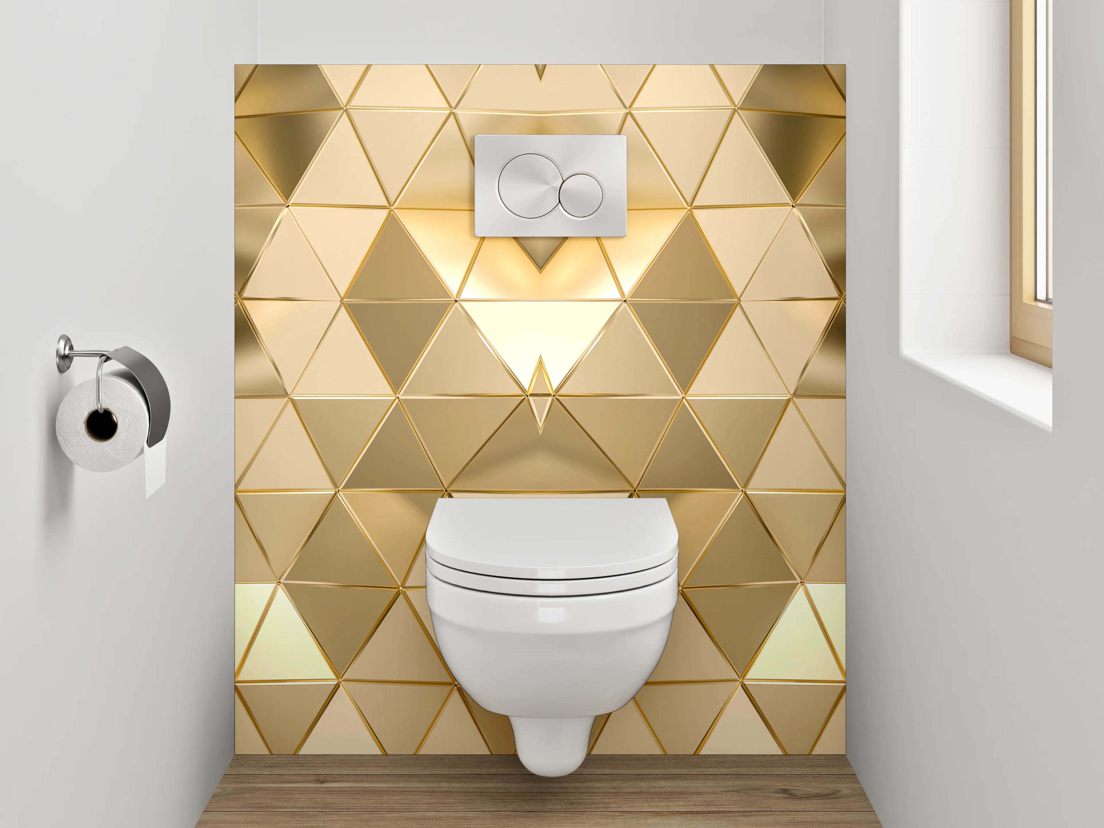 WC-Rückwand - Goldene 3D-Pyramiden Muster Tapete