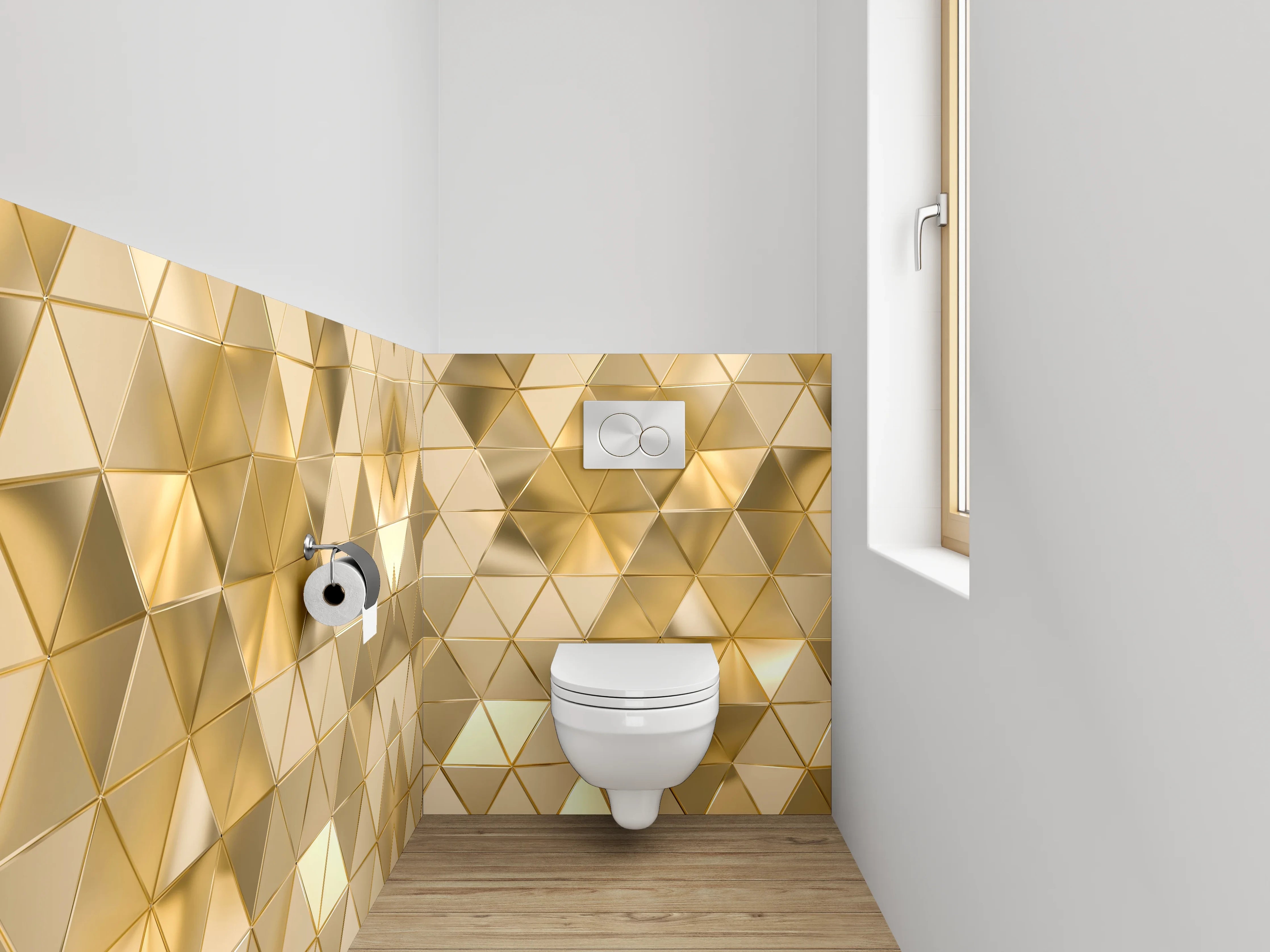 WC-Rückwand - Goldene 3D-Pyramiden Muster Tapete