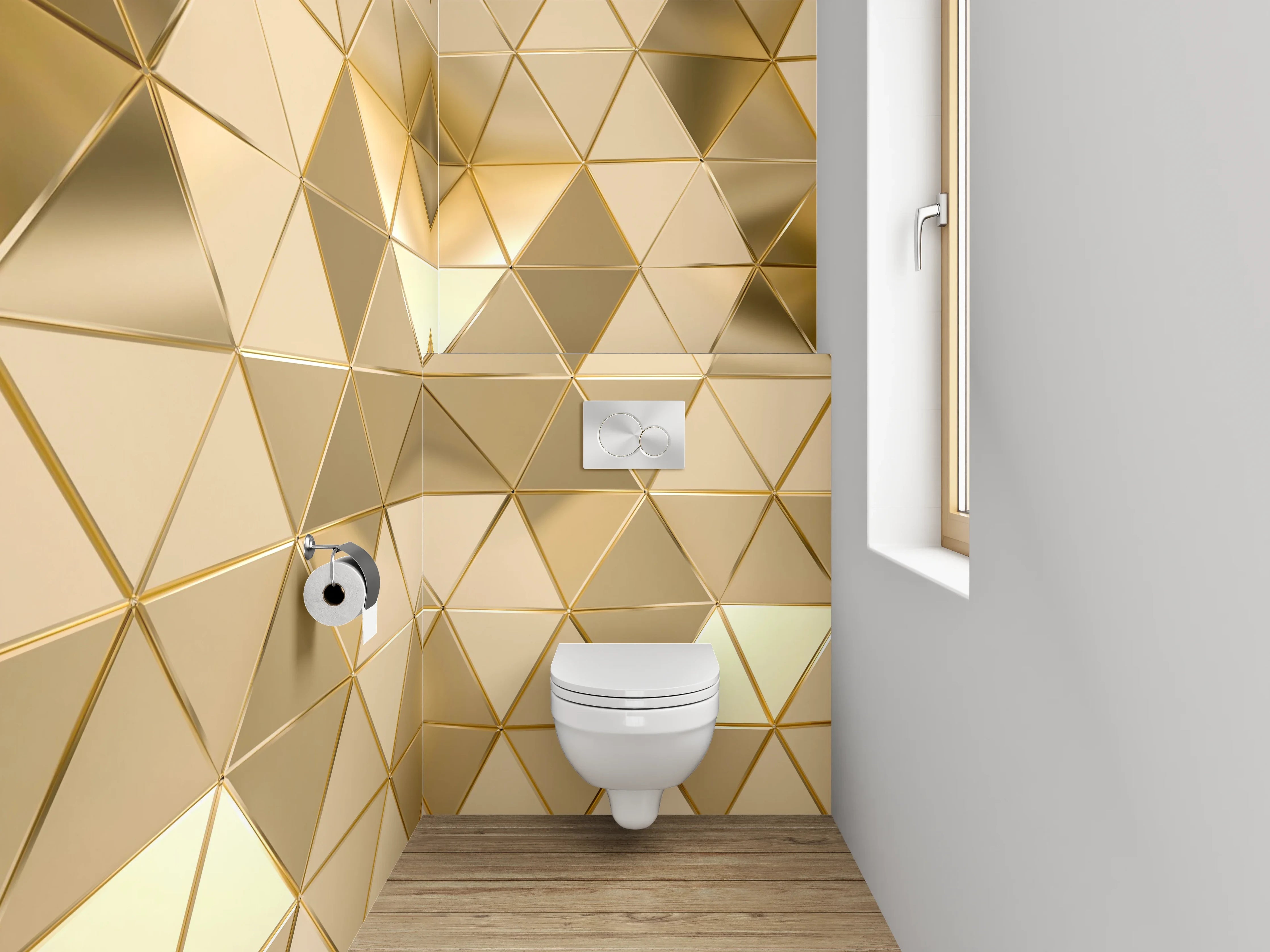WC-Rückwand - Goldene 3D-Pyramiden Muster Tapete
