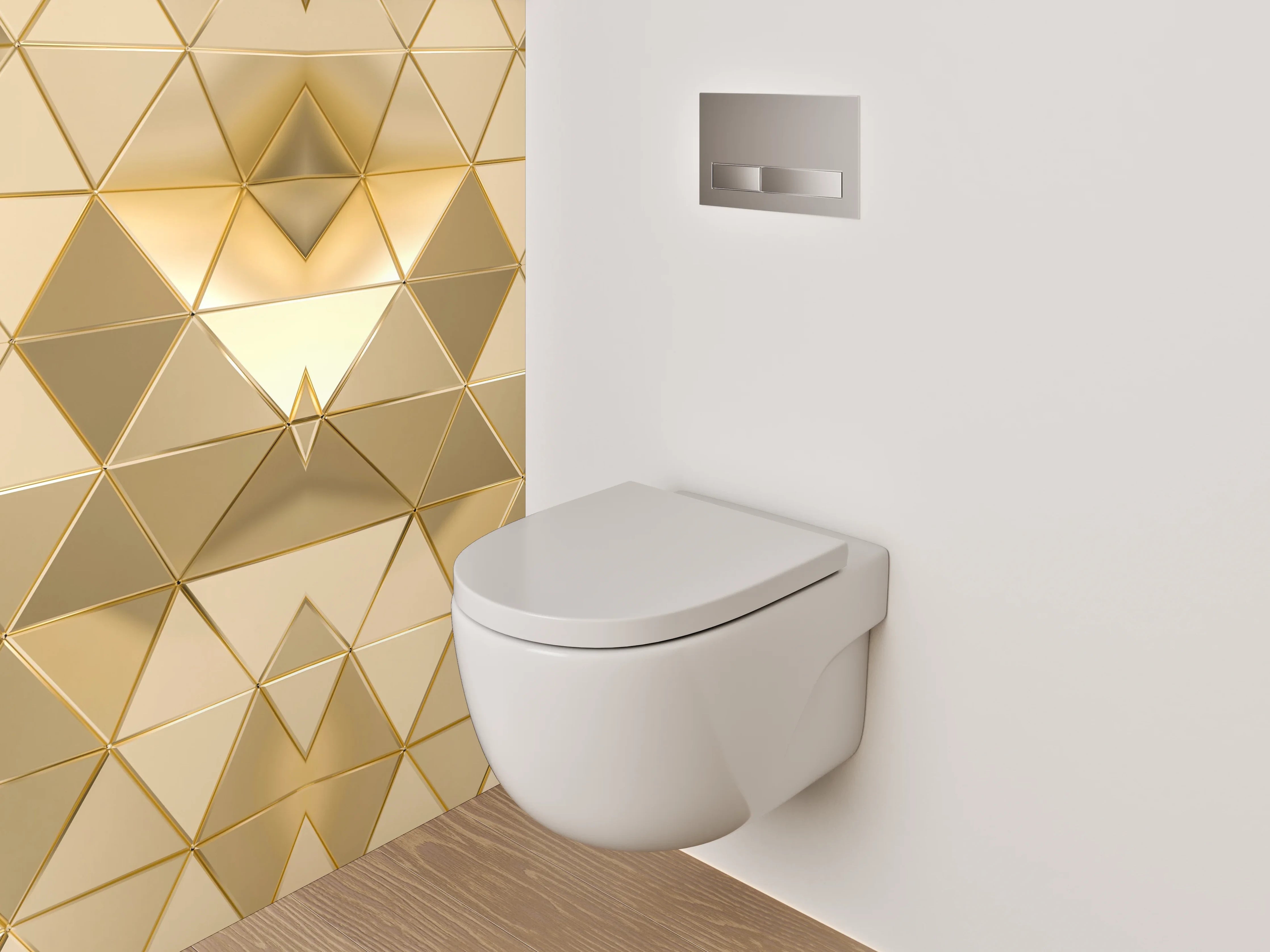 WC-Rückwand - Goldene 3D-Pyramiden Muster Tapete