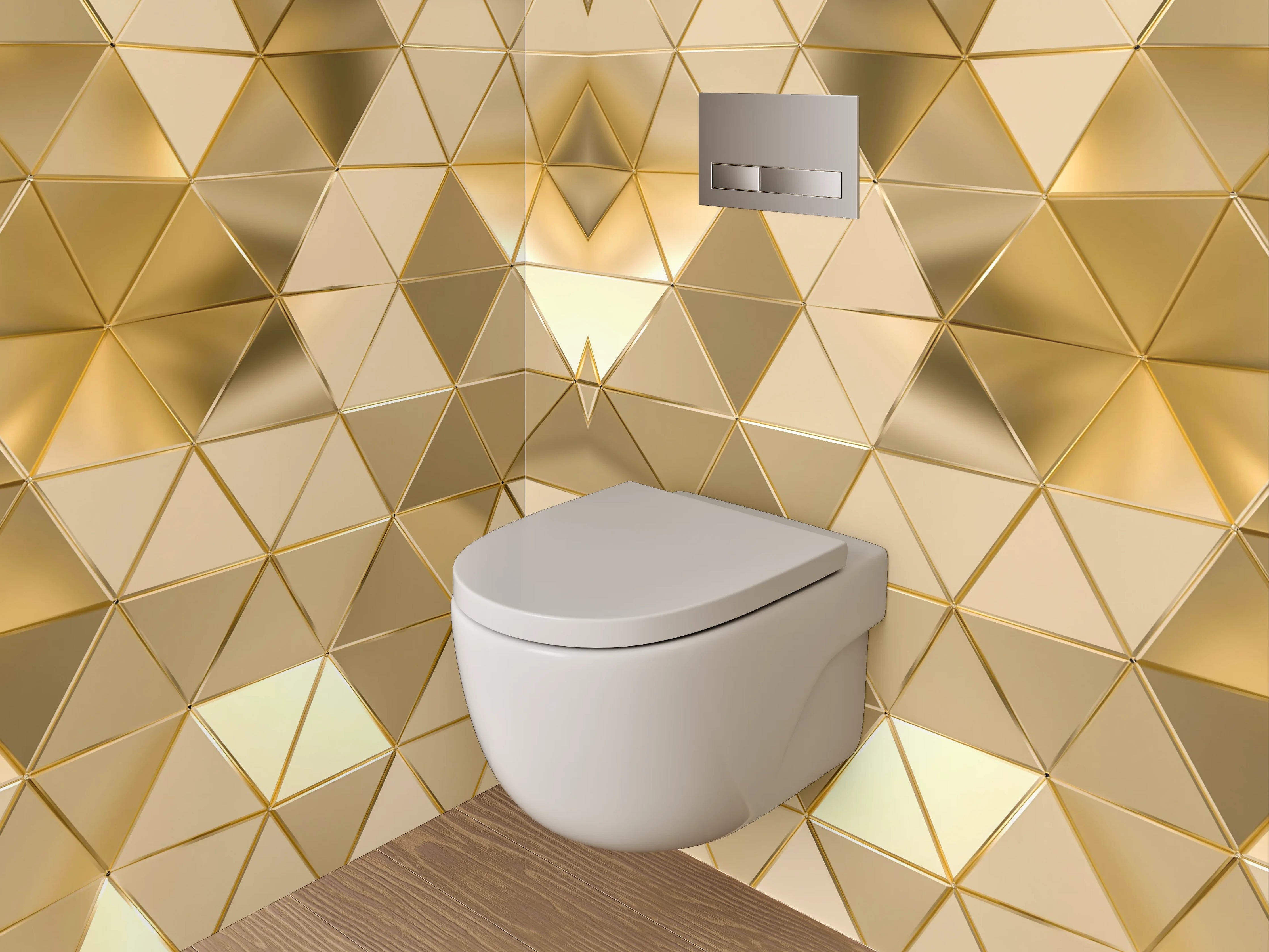 WC-Rückwand - Goldene 3D-Pyramiden Muster Tapete