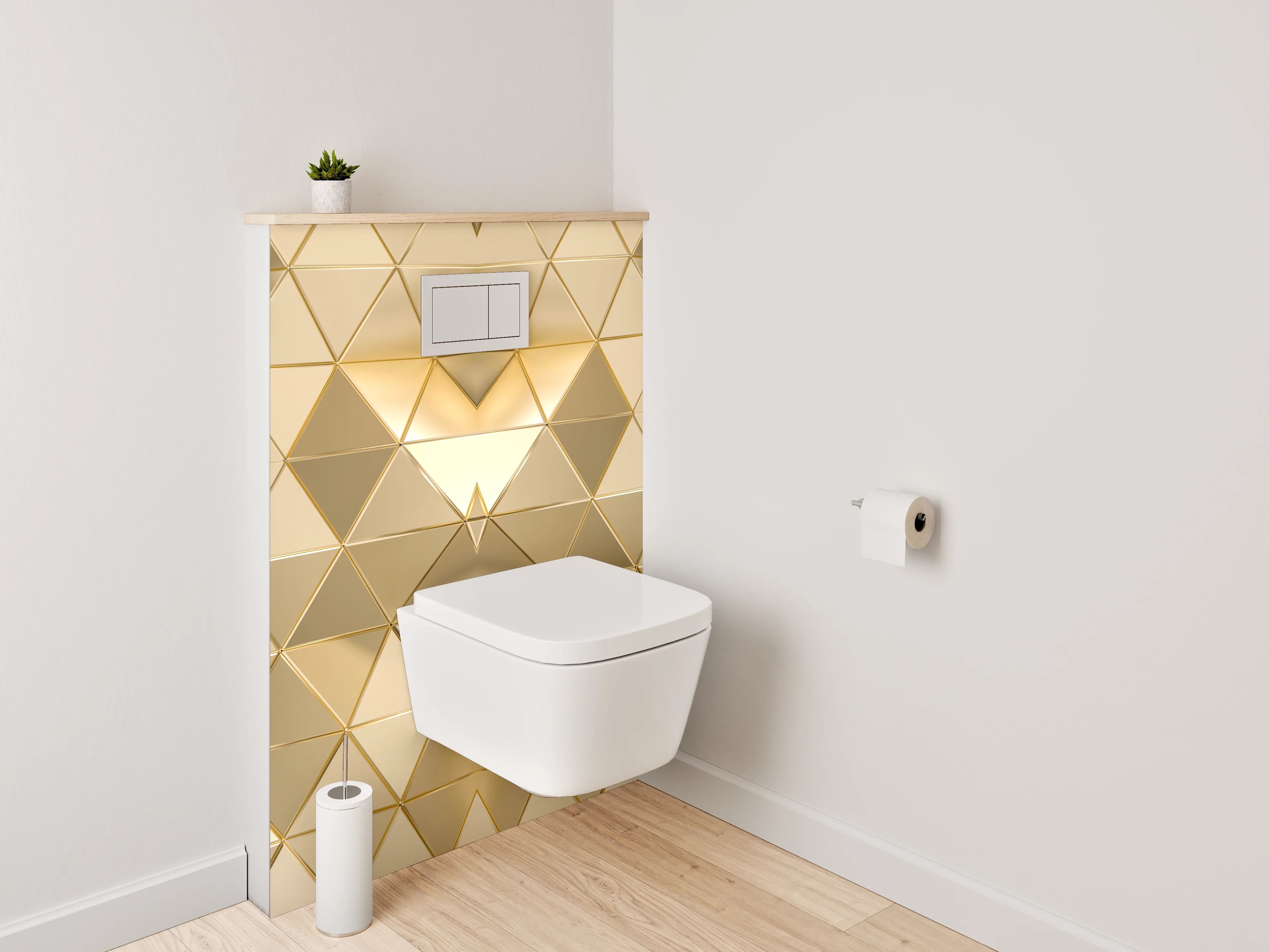 WC-Rückwand - Goldene 3D-Pyramiden Muster Tapete