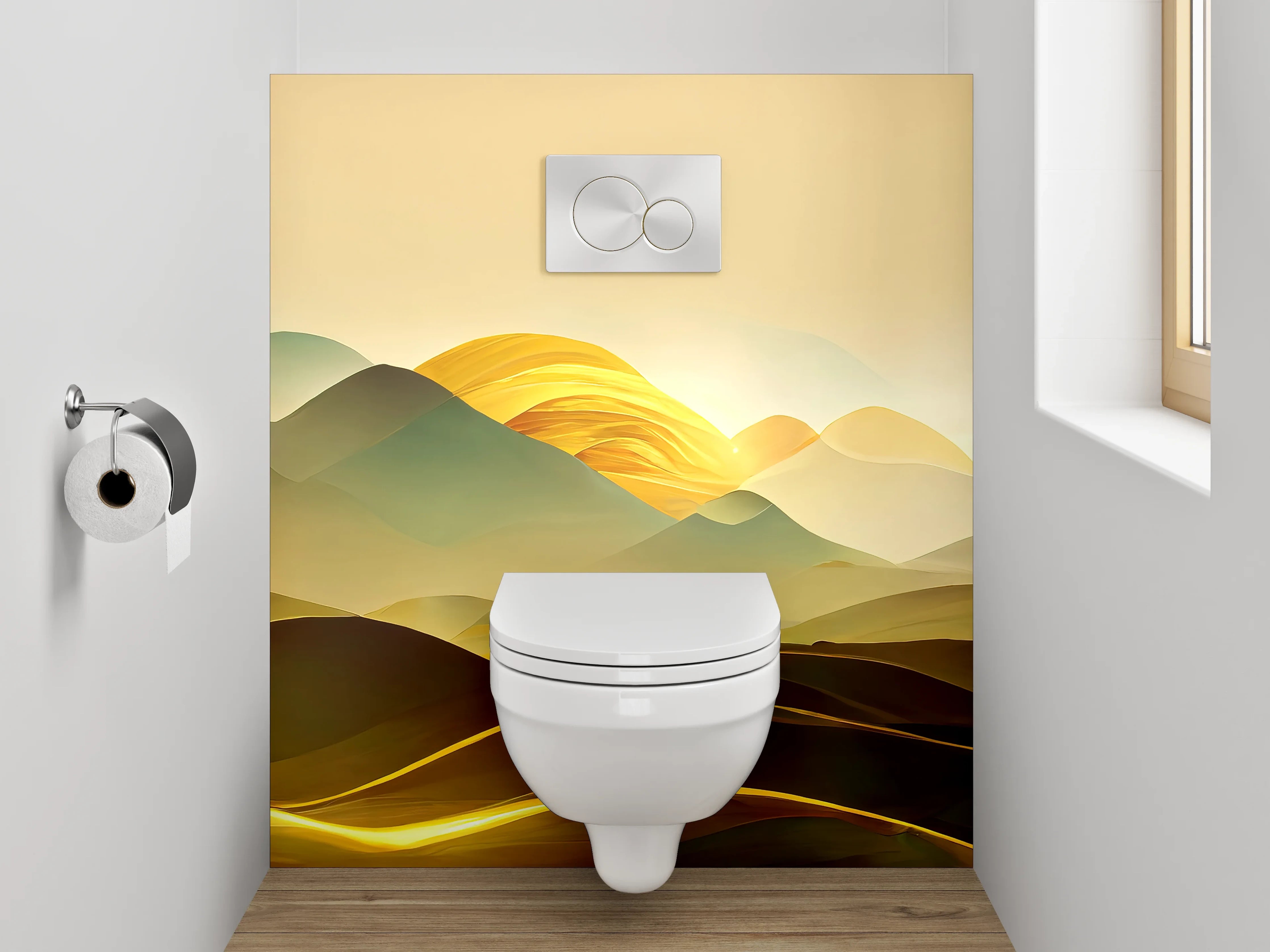 WC-Rückwand - Goldene Abstrakte Landschaft