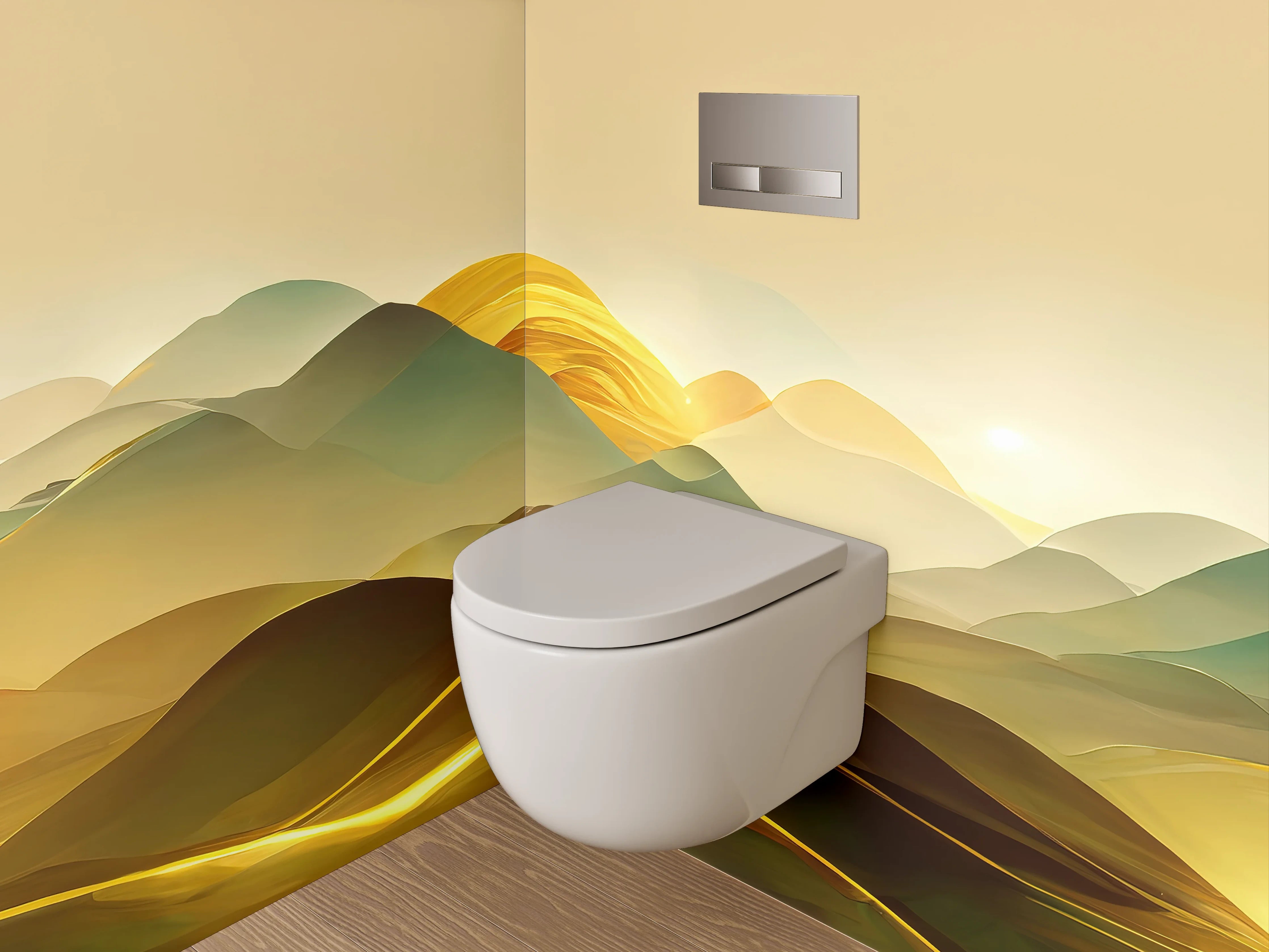 WC-Rückwand - Goldene Abstrakte Landschaft