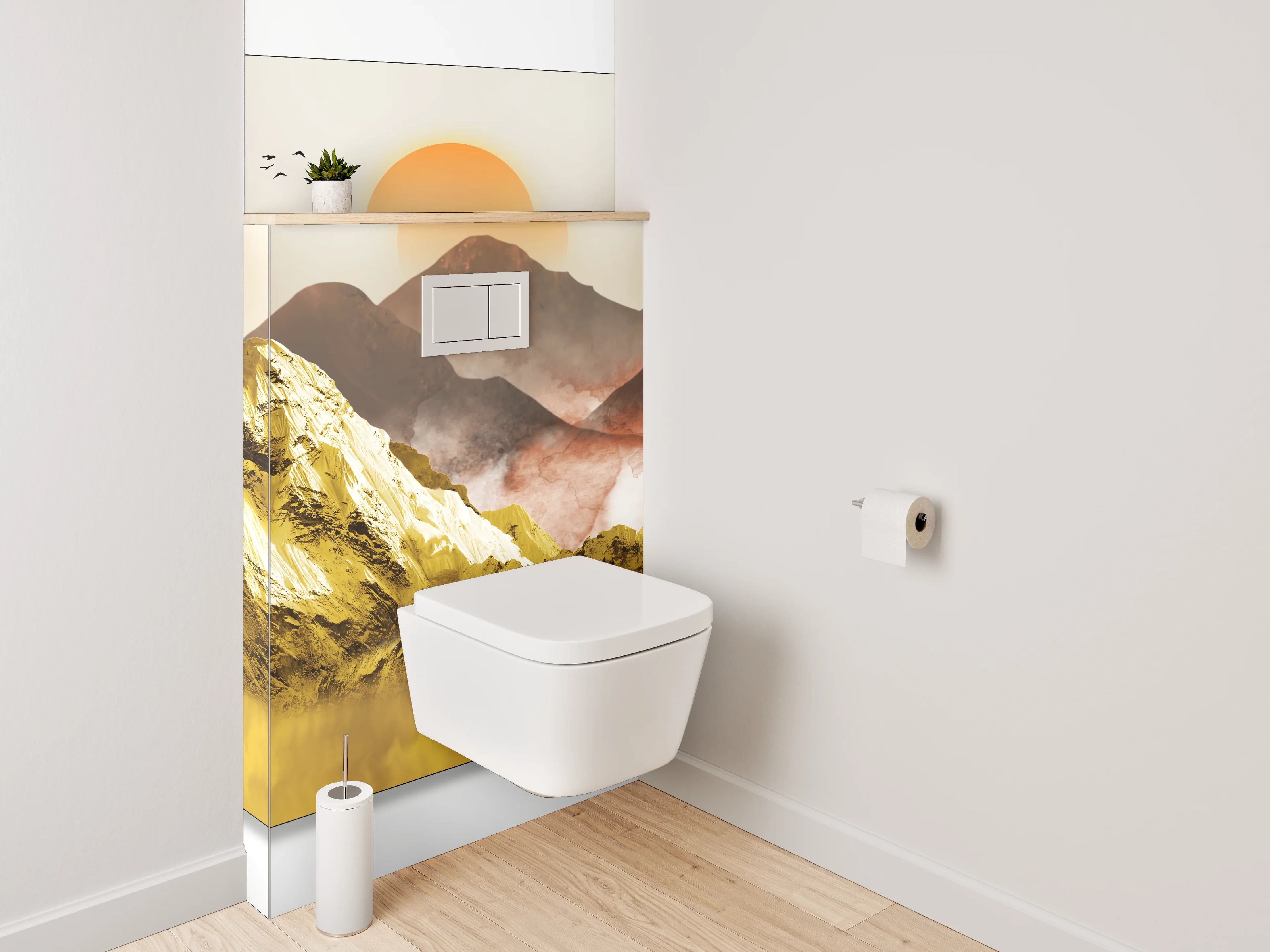WC-Rückwand - Goldene Berglandschaft Sonnenuntergang Wandbild