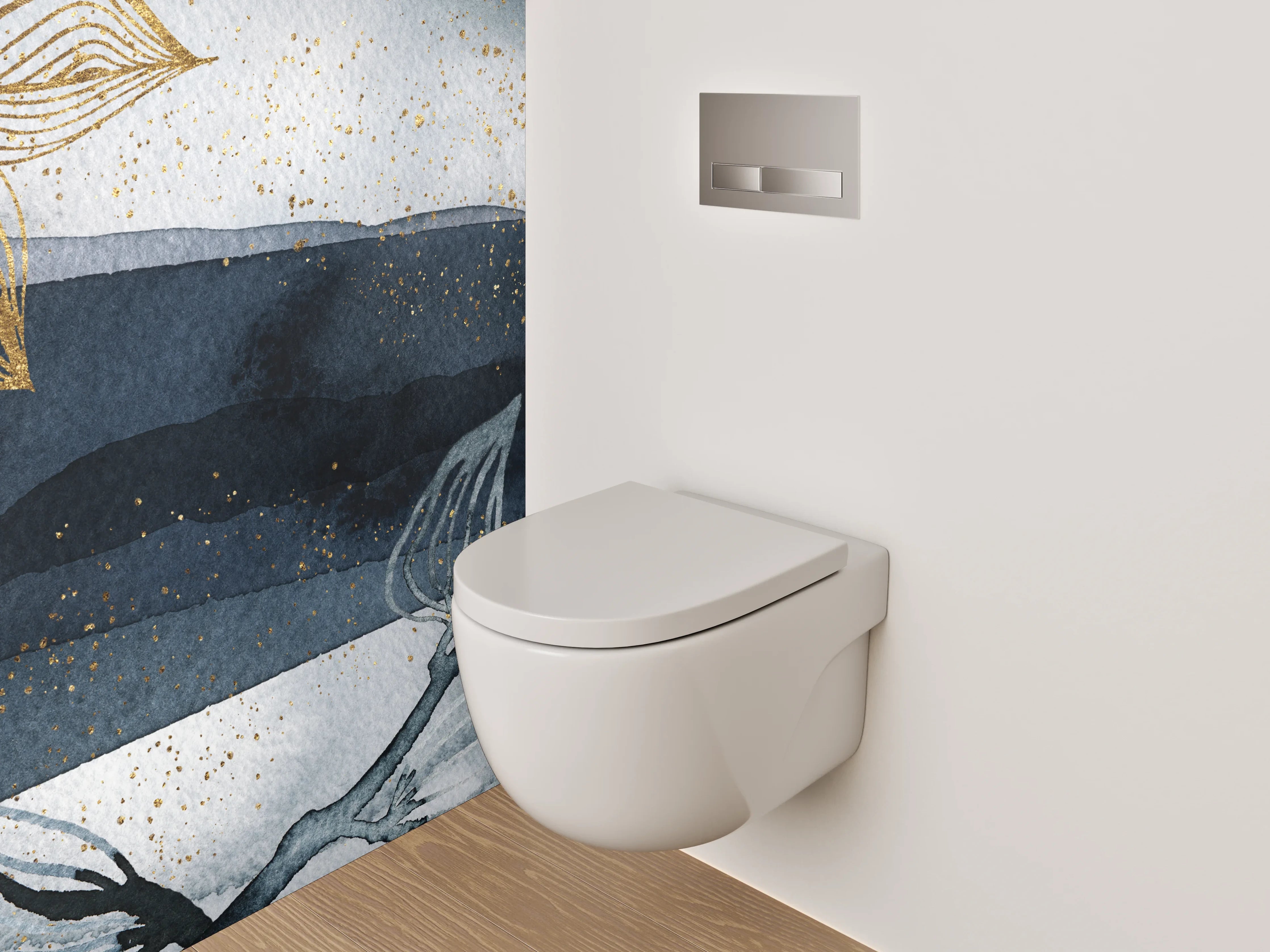 WC-Rückwand - Goldene Blätter Aquarell auf Dunkelblau