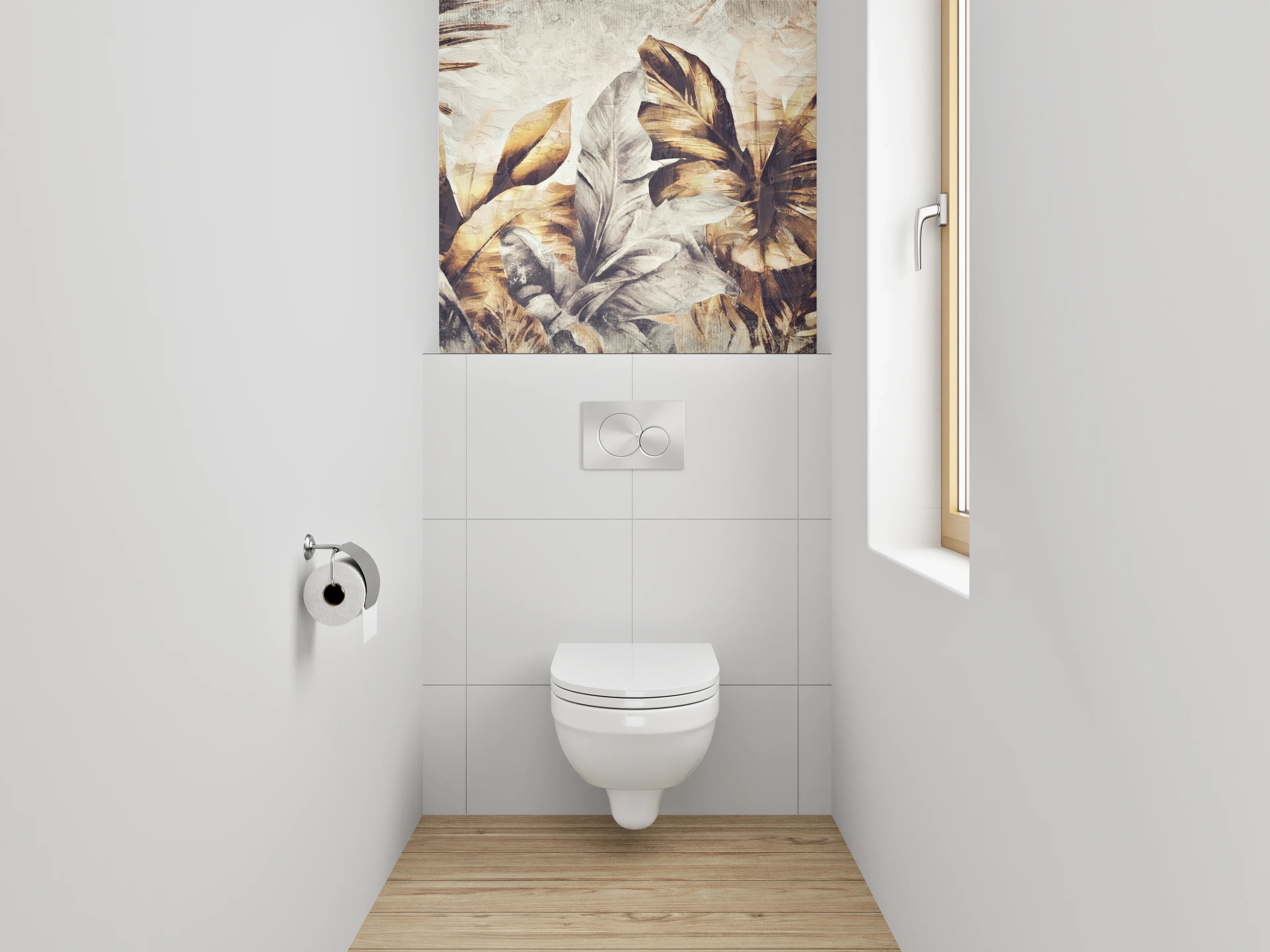 WC-Rückwand - Goldene Blätter Kunst Aquarell