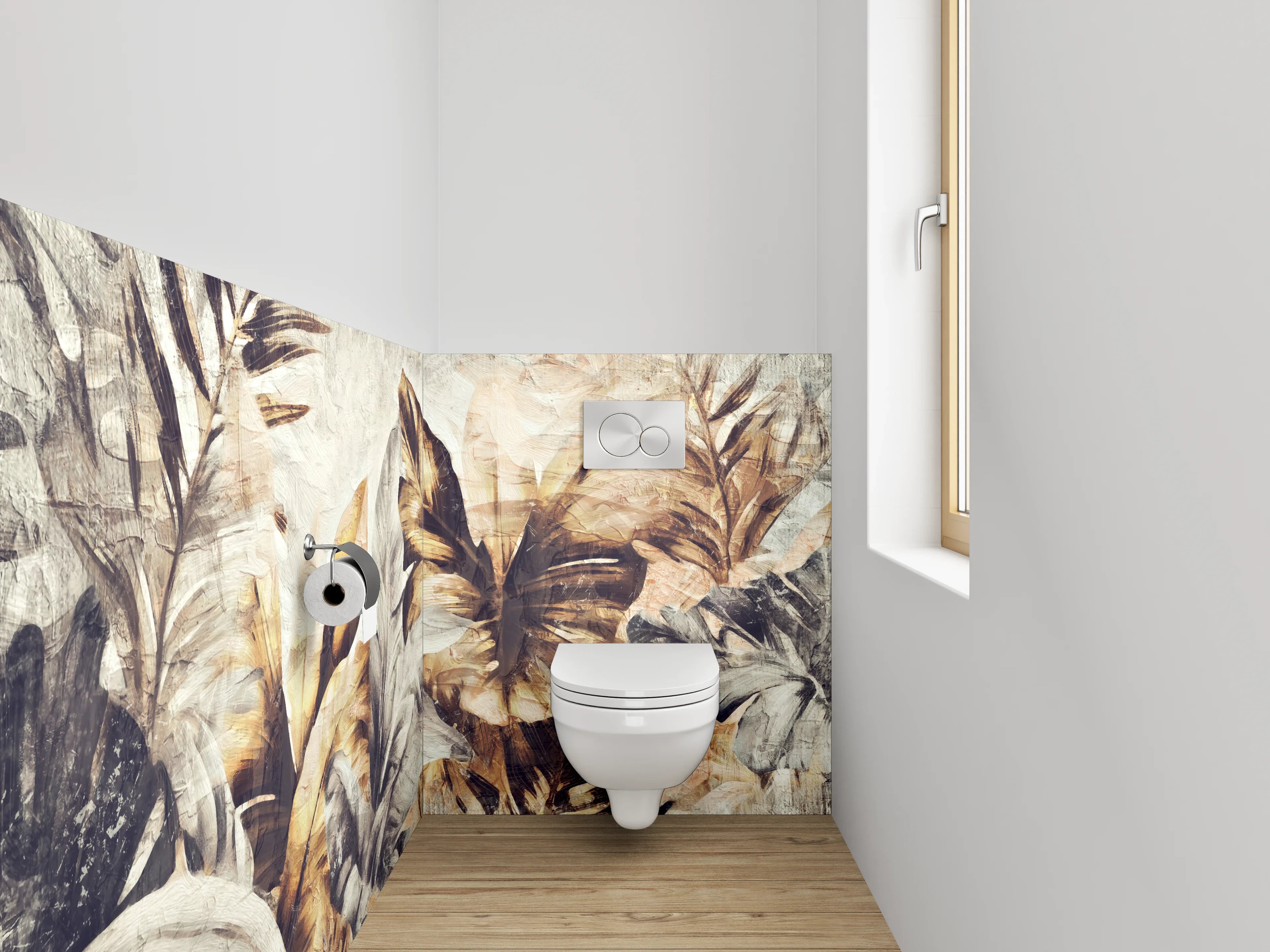 WC-Rückwand - Goldene Blätter Kunst Aquarell