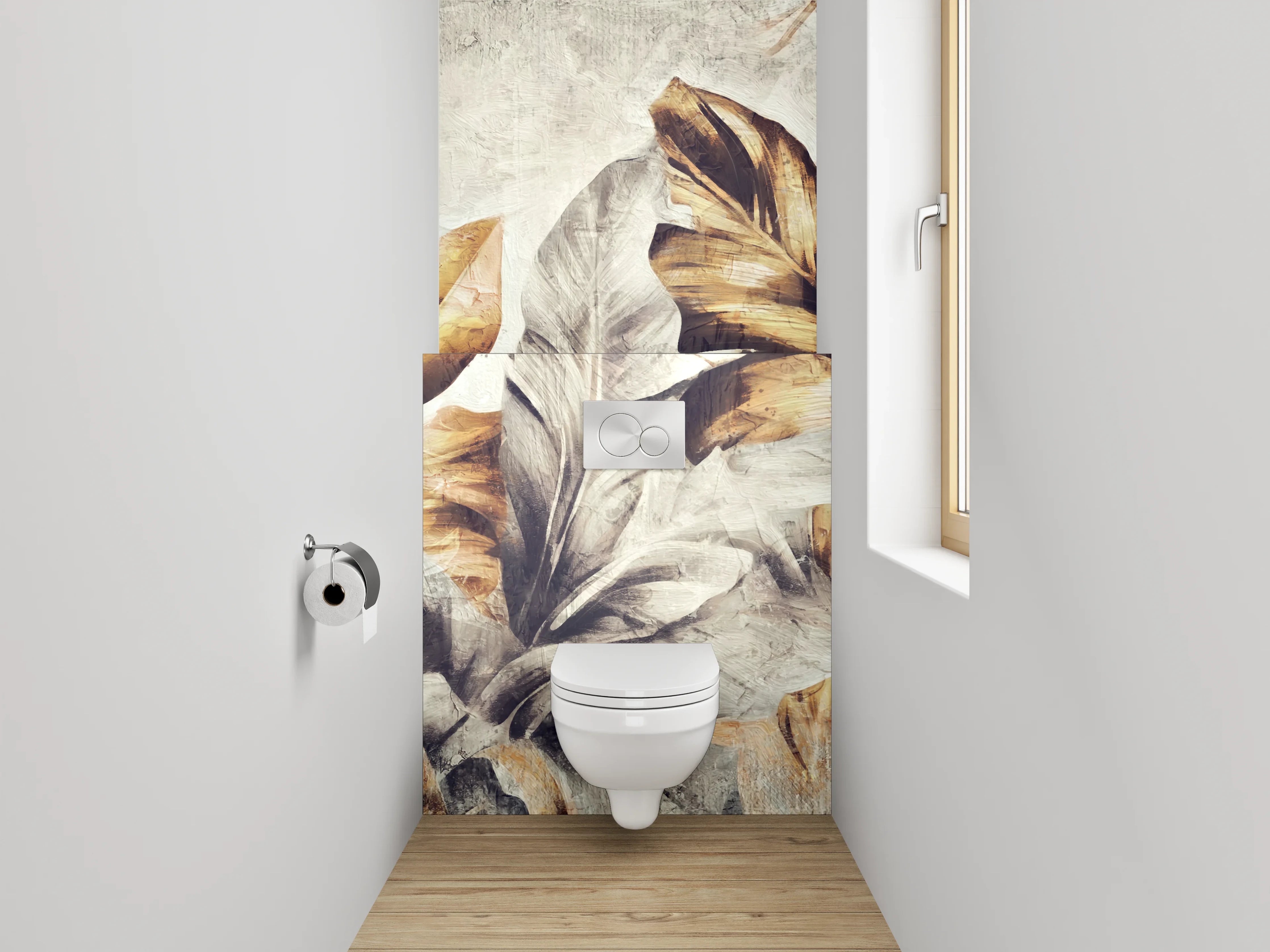 WC-Rückwand - Goldene Blätter Kunst Aquarell