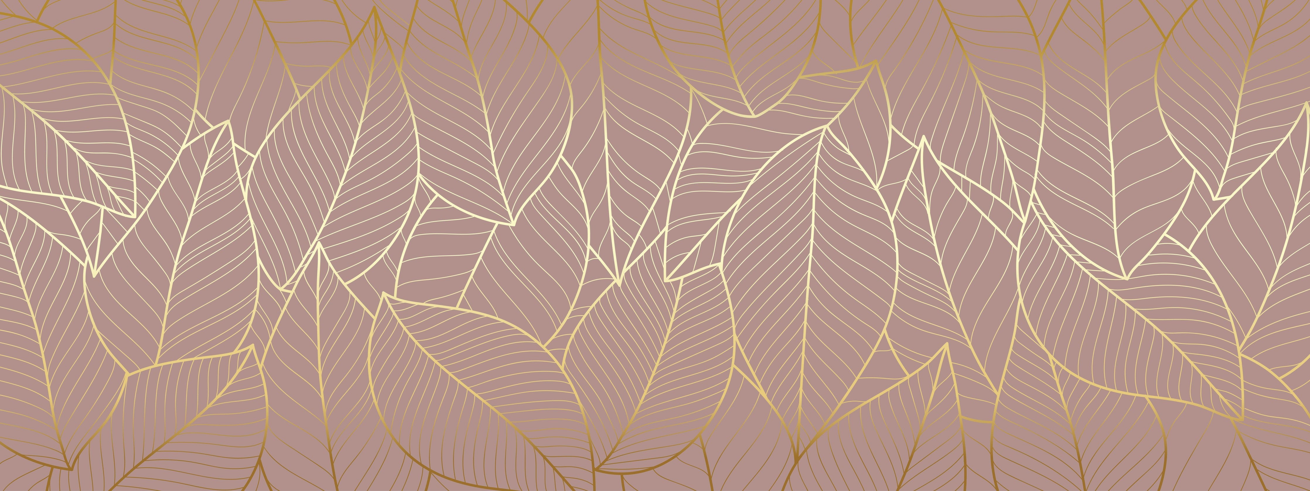 WC-Rückwand-Goldene Blätter Line Art Tapete