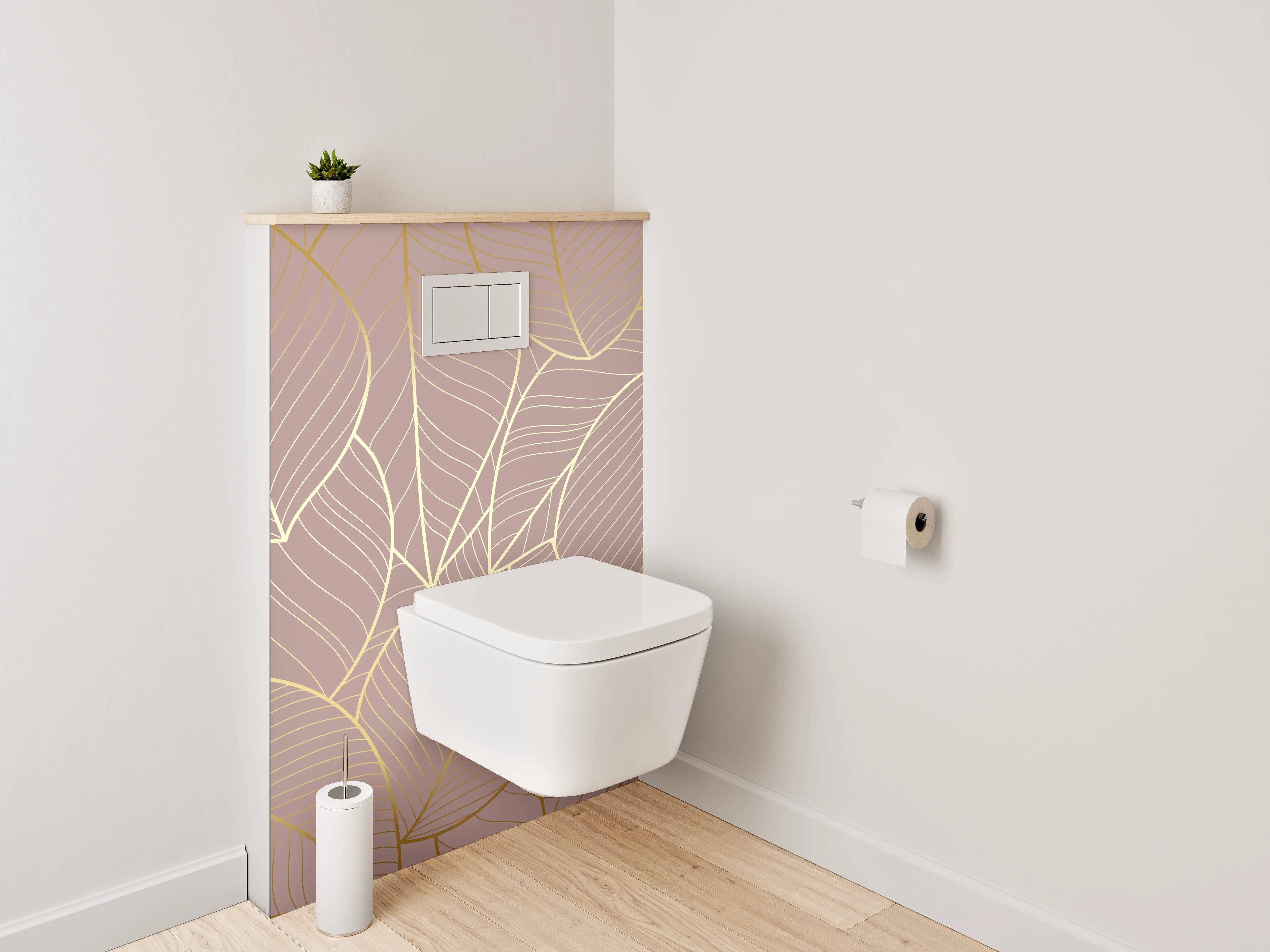 WC-Rückwand - Goldene Blätter Line Art Tapete