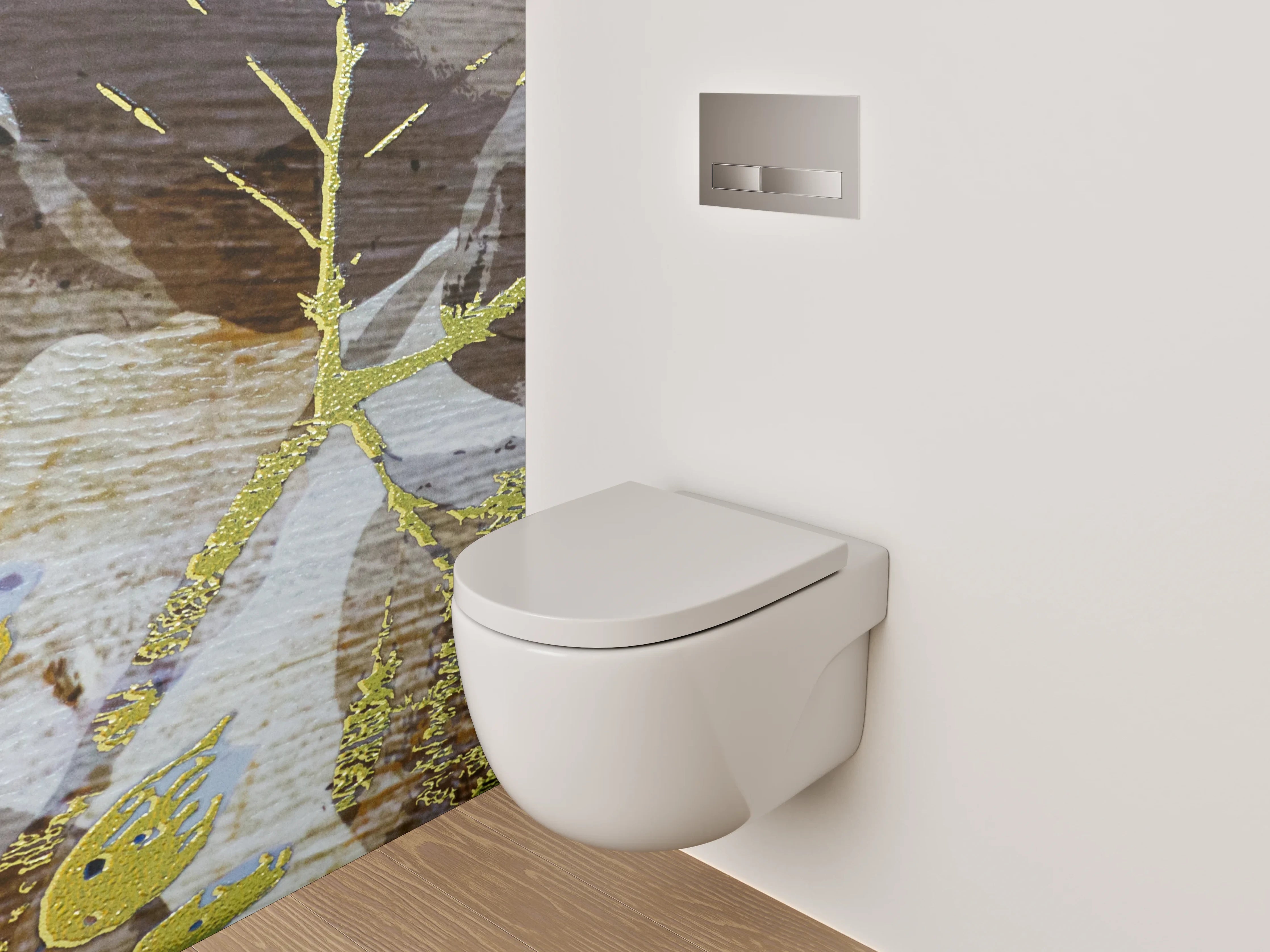WC-Rückwand - Goldene Blätter auf Vintage Holz
