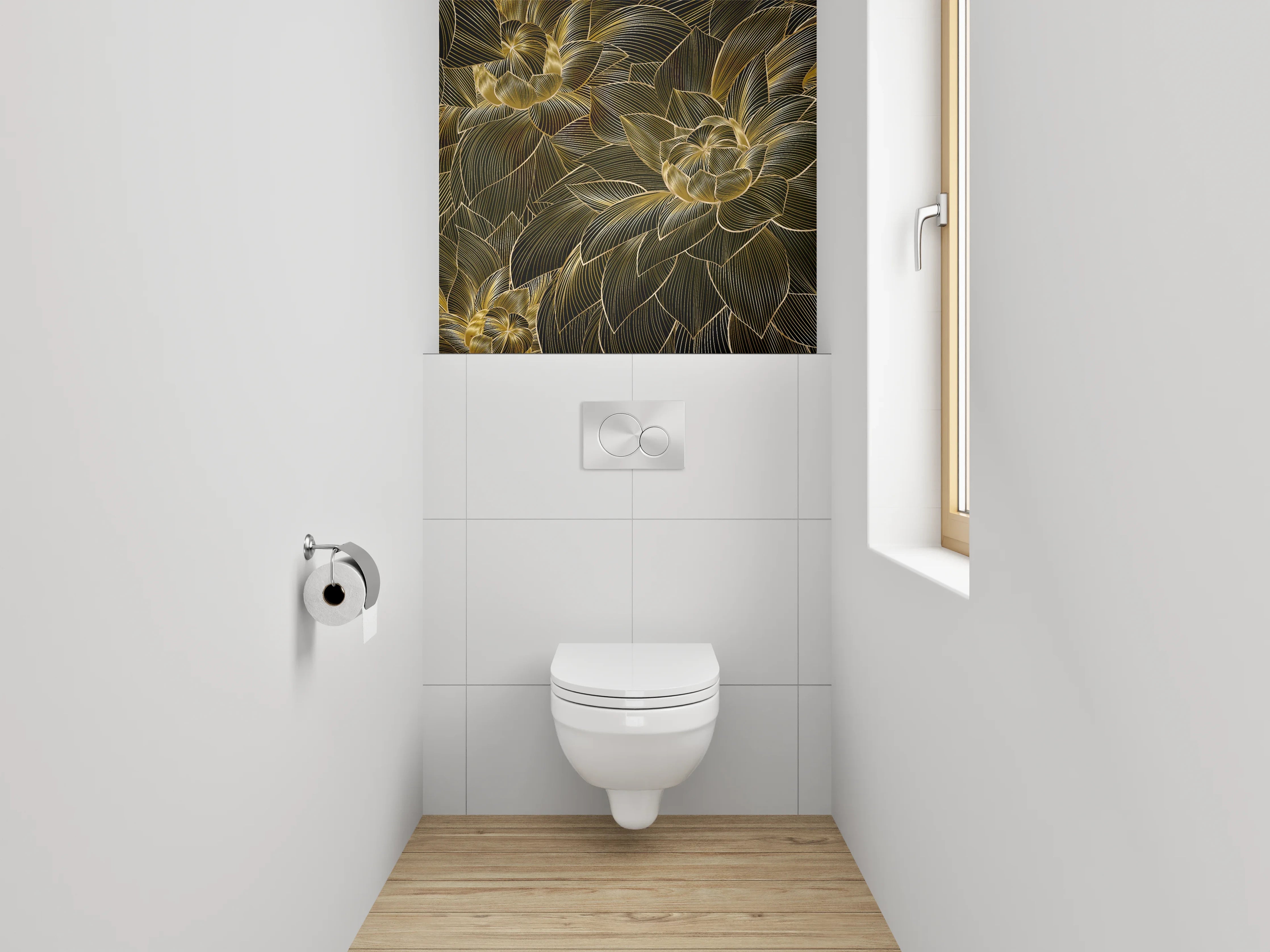 WC-Rückwand - Goldene Blumen Lineart Muster