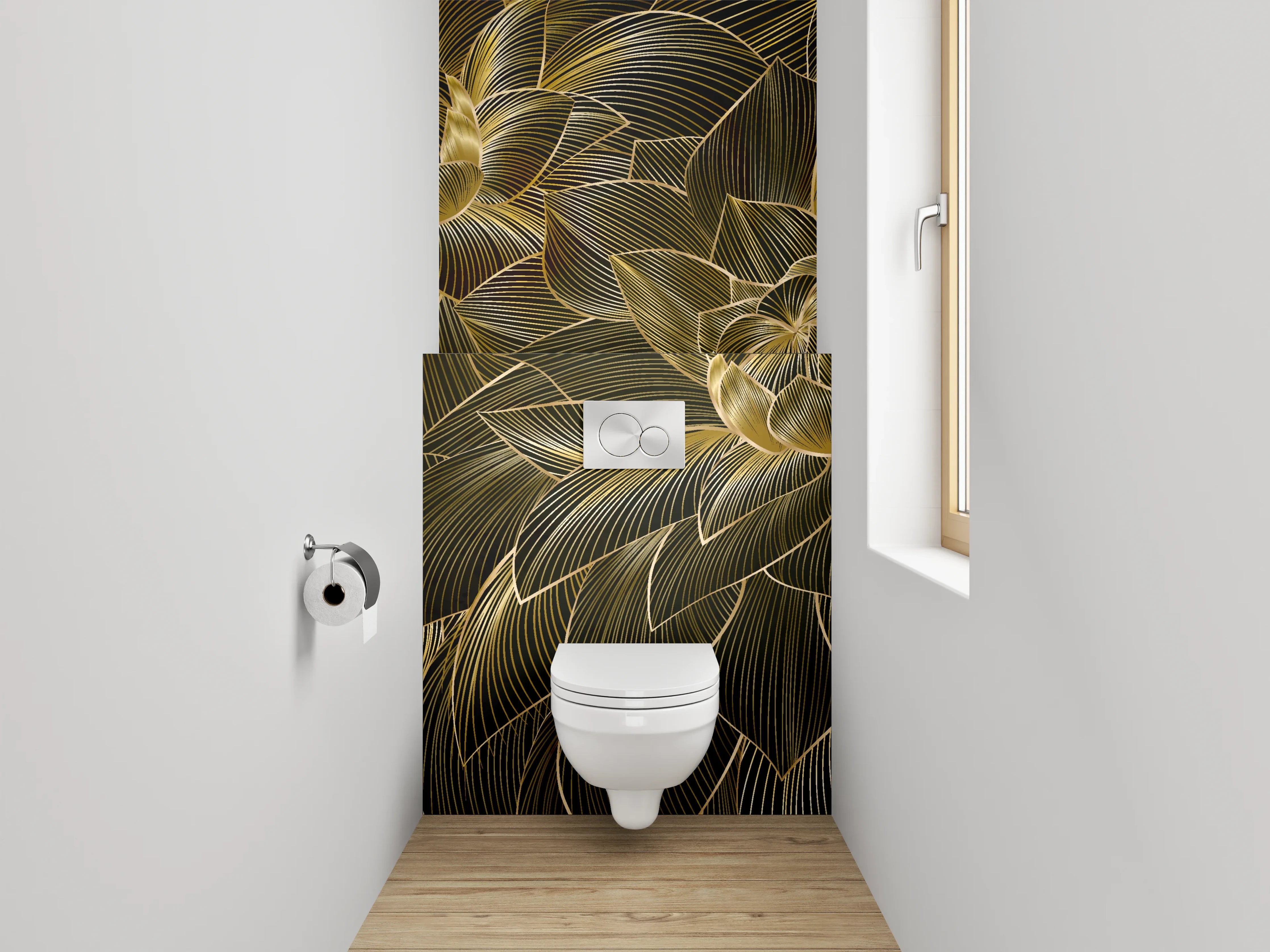 WC-Rückwand - Goldene Blumen Lineart Muster