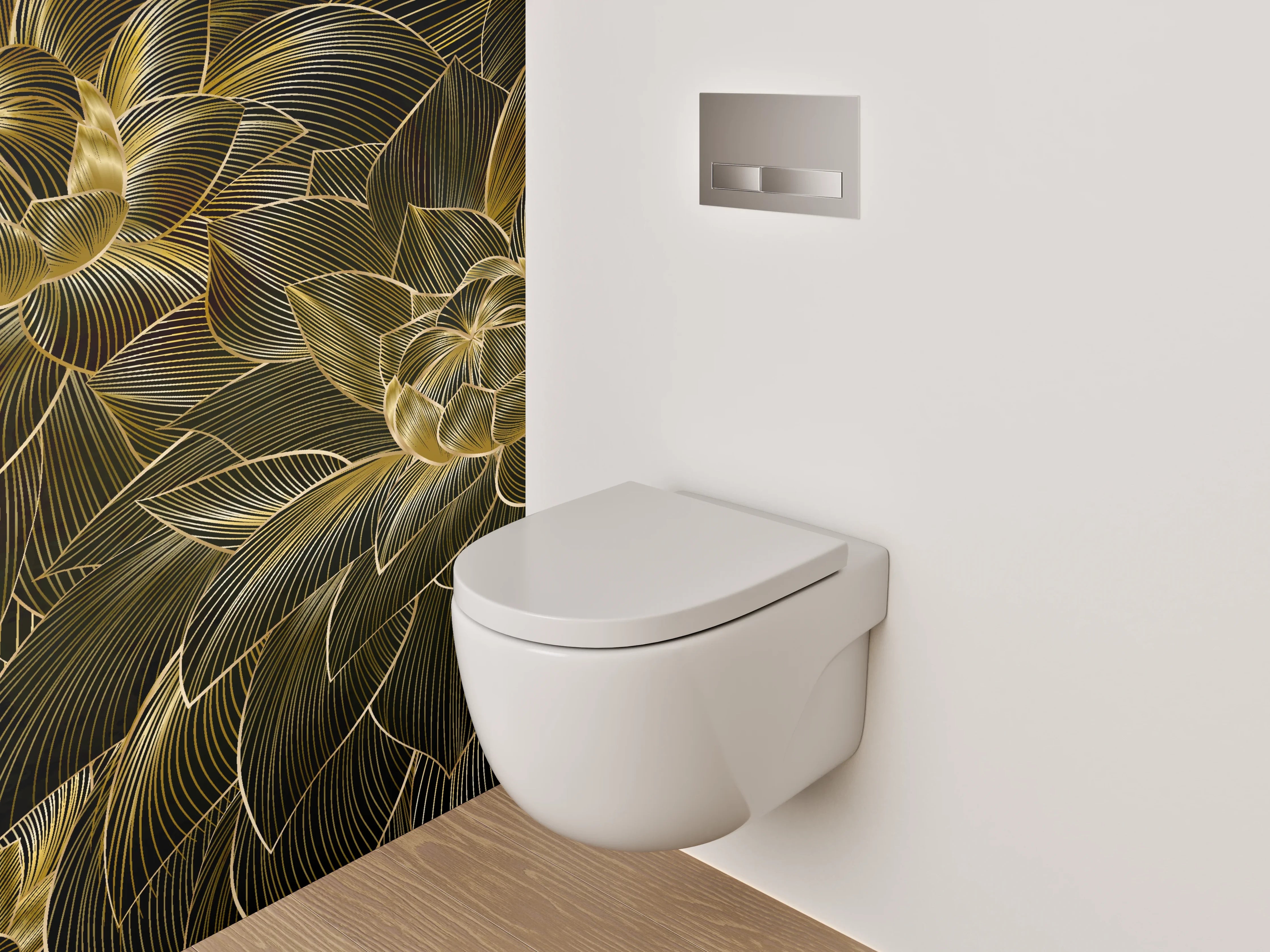 WC-Rückwand - Goldene Blumen Lineart Muster