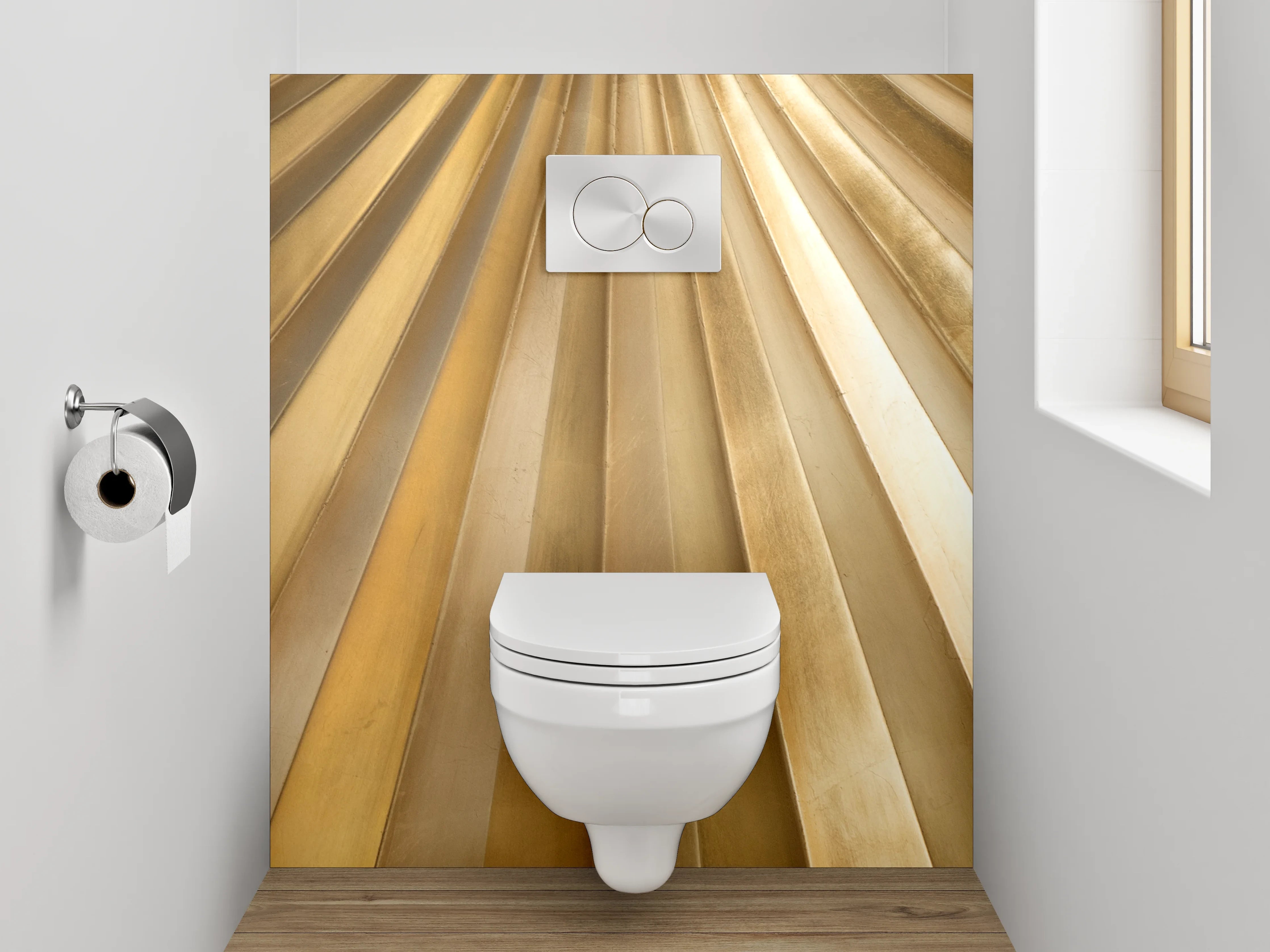 WC-Rückwand - Goldene Fächerstruktur Metallic