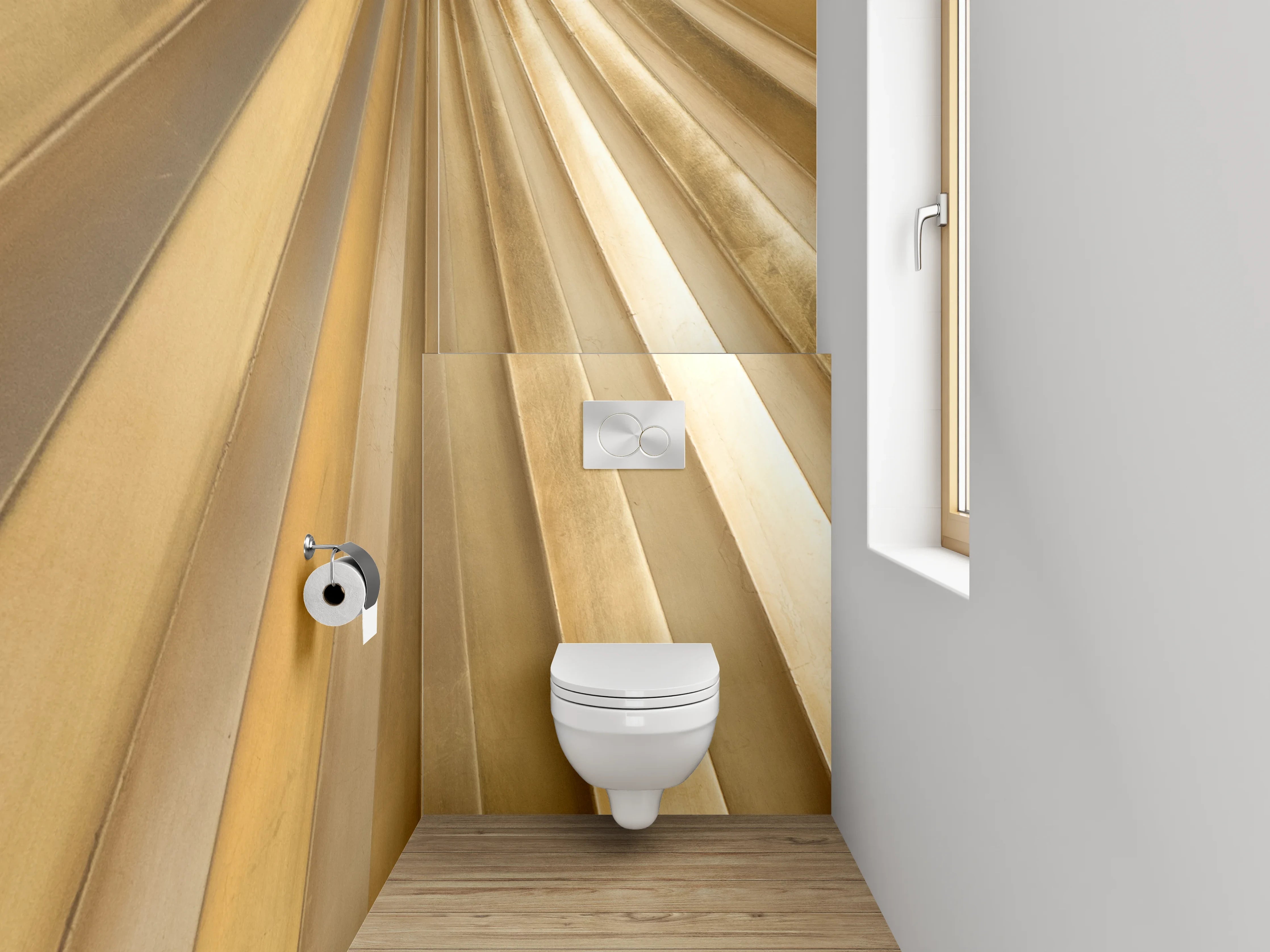WC-Rückwand - Goldene Fächerstruktur Metallic
